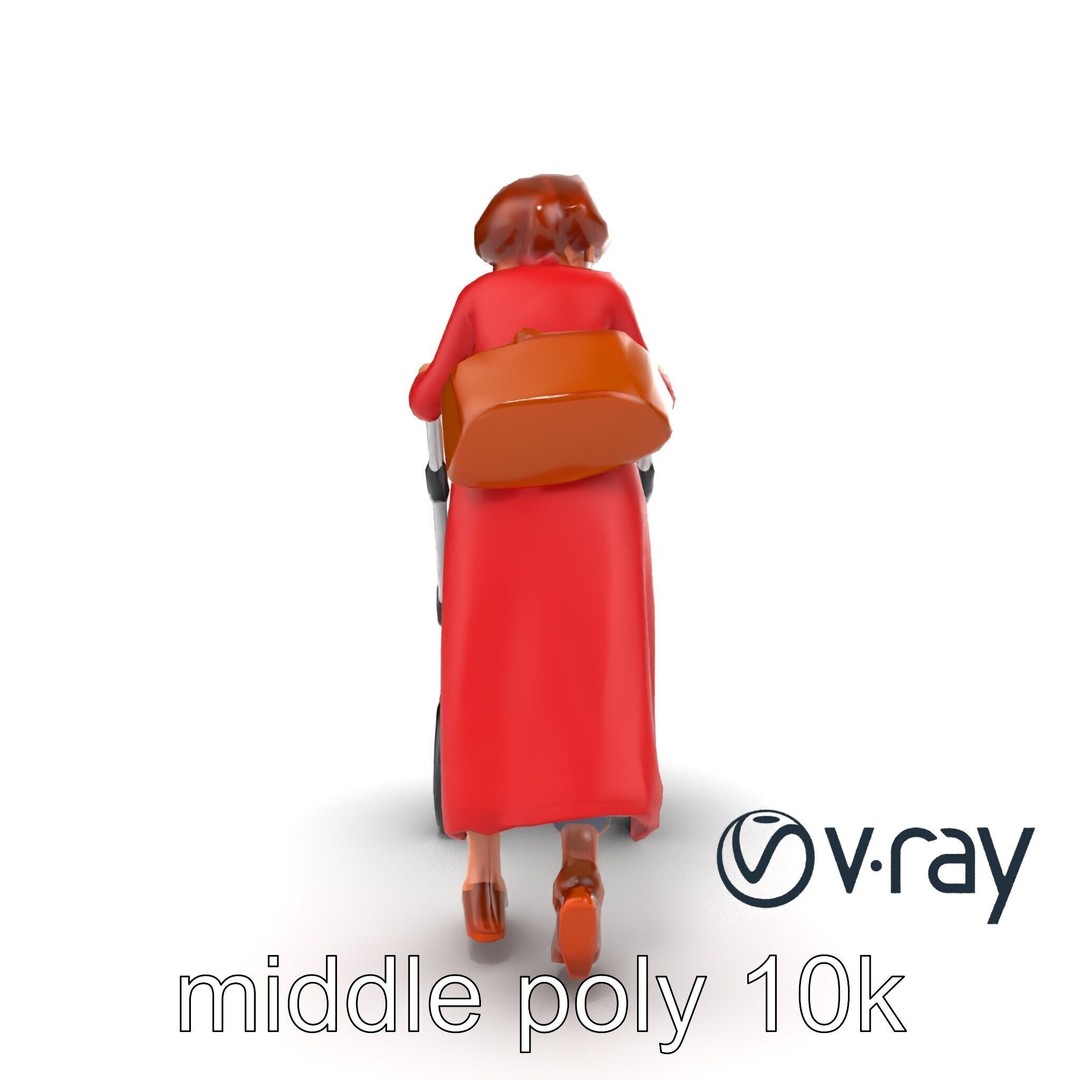 Cartoon Woman with Stroller 3D Model – Low Poly Character, FBX, PBR - View 14