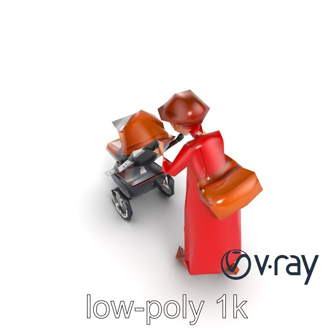 Cartoon Woman with Stroller 3D Model – Low Poly Character, FBX, PBR - View 15