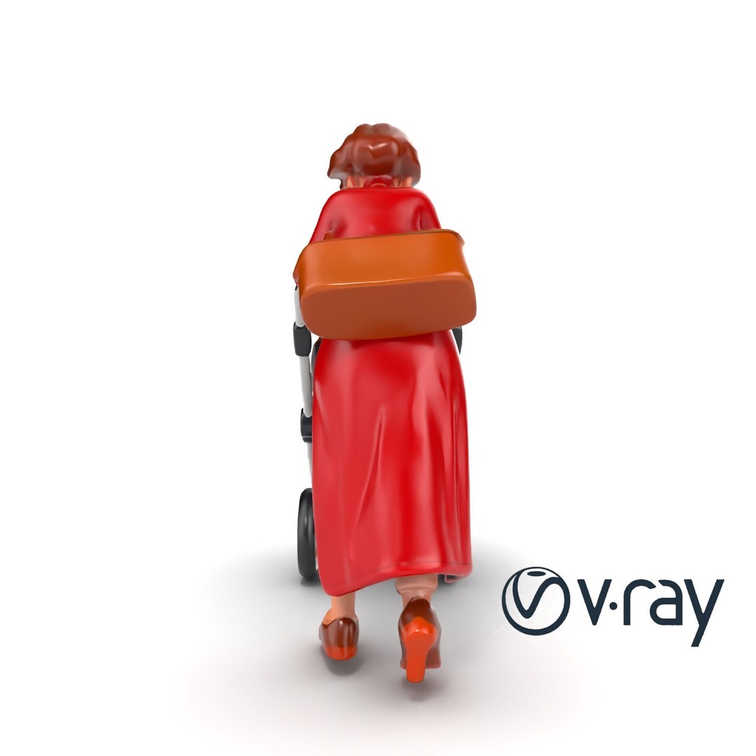 Cartoon Woman with Stroller 3D Model – Low Poly Character, FBX, PBR - View 16