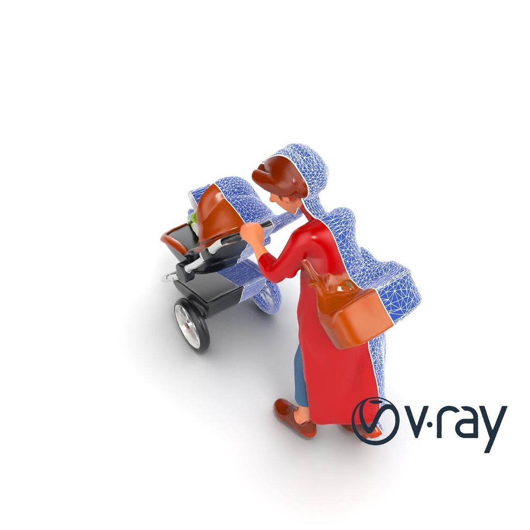 Cartoon Woman with Stroller 3D Model – Low Poly Character, FBX, PBR - View 17