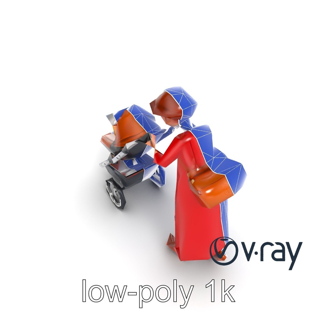 Cartoon Woman with Stroller 3D Model – Low Poly Character, FBX, PBR - View 18