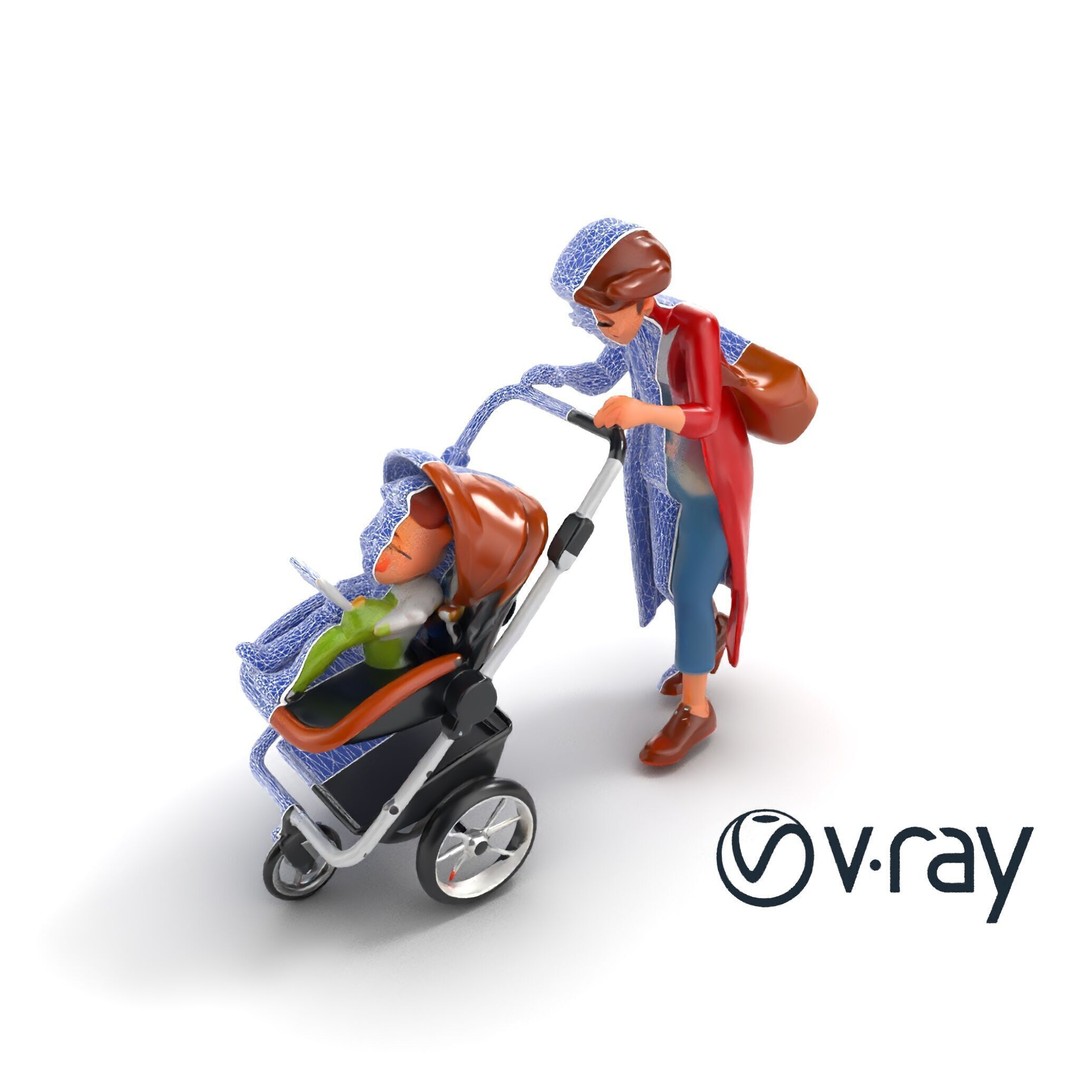 Cartoon Woman with Stroller 3D Model – Low Poly Character, FBX, PBR - View 20