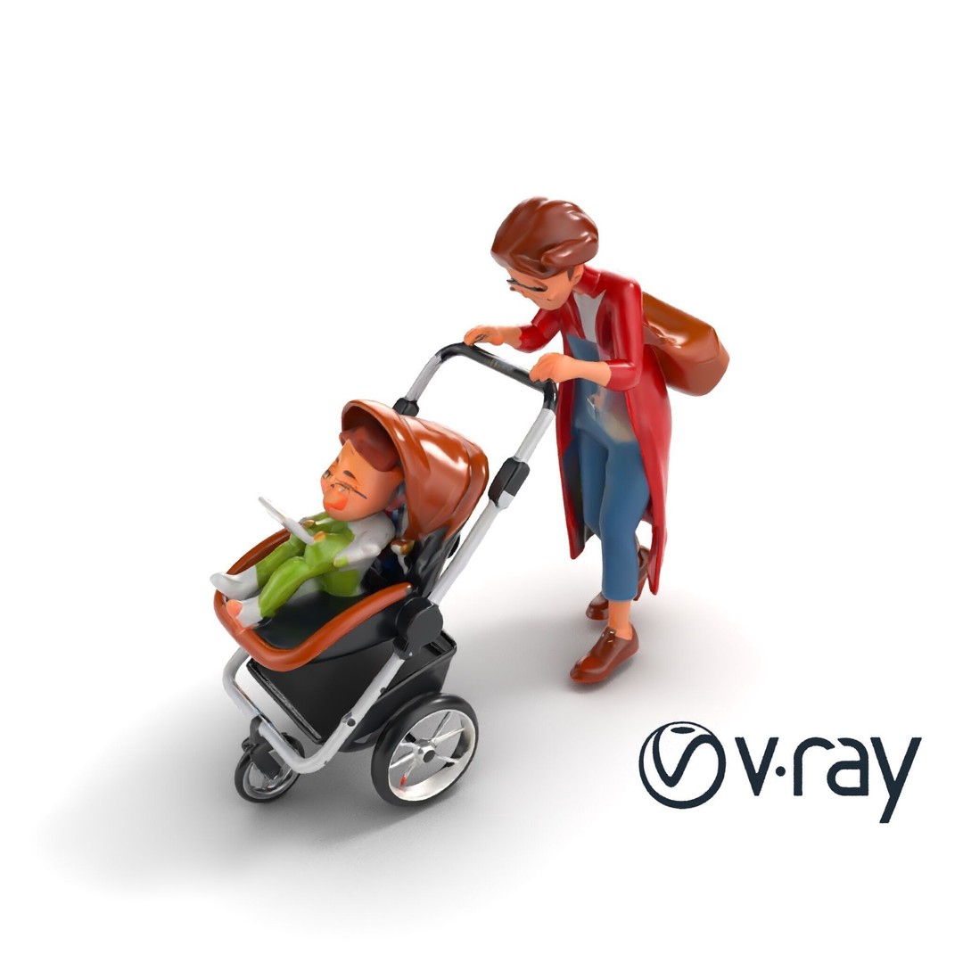 Cartoon Woman with Stroller 3D Model – Low Poly Character, FBX, PBR - View 21