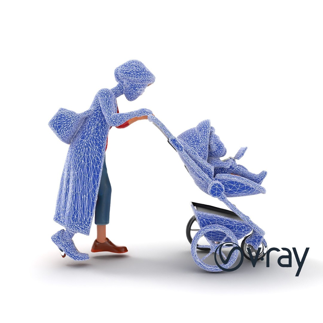 Cartoon Woman with Stroller 3D Model – Low Poly Character, FBX, PBR - View 23