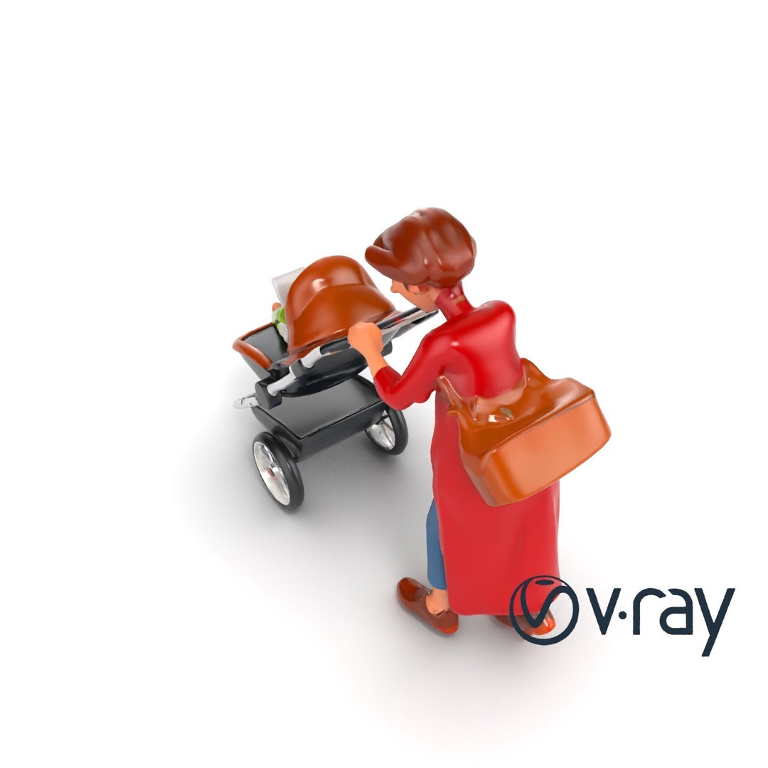 Cartoon Woman with Stroller 3D Model – Low Poly Character, FBX, PBR - View 25