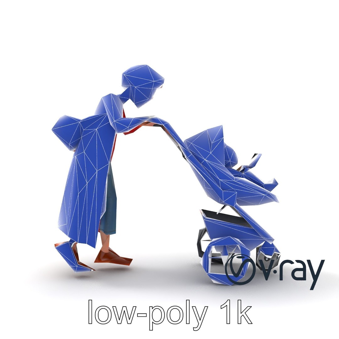 Cartoon Woman with Stroller 3D Model – Low Poly Character, FBX, PBR - View 26
