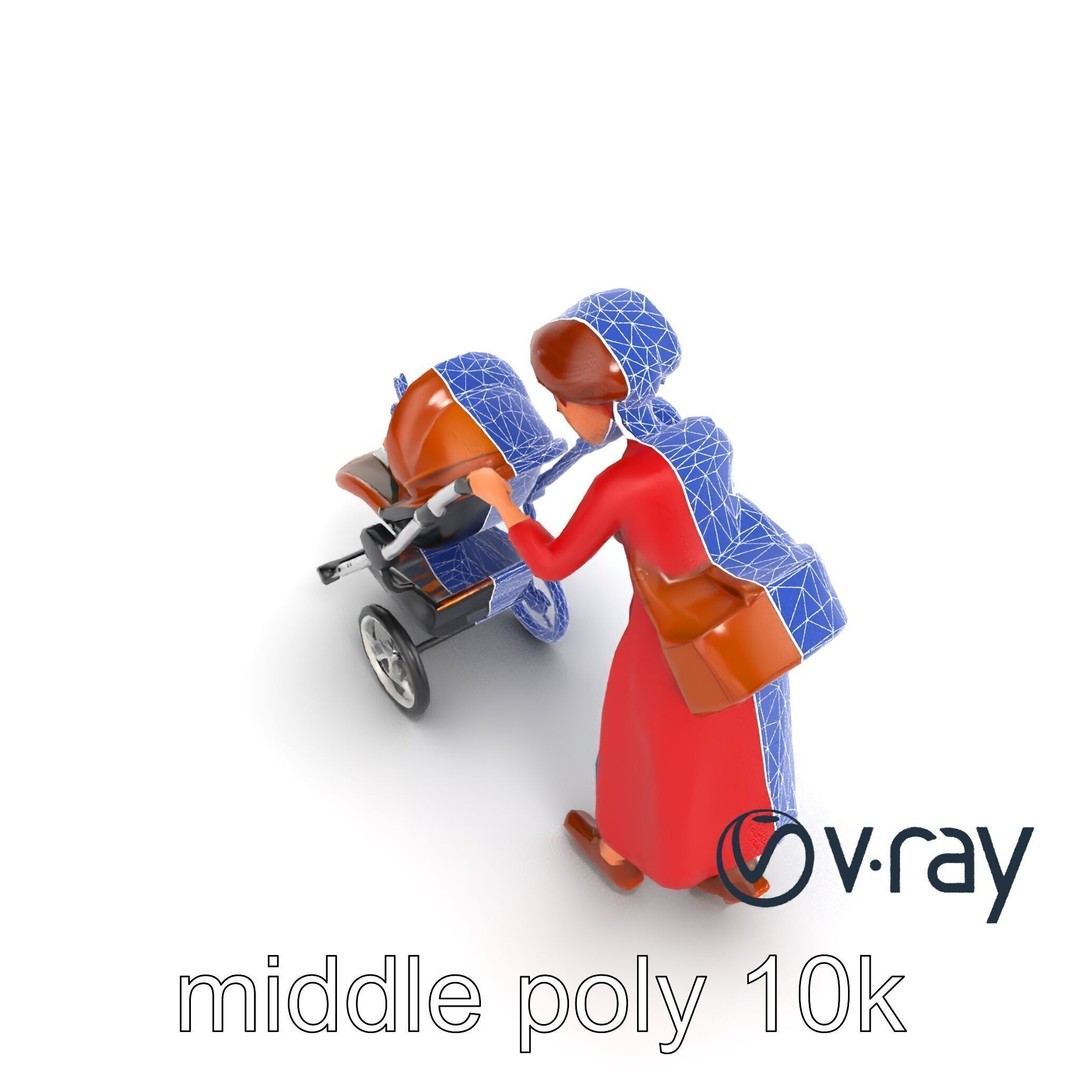 Cartoon Woman with Stroller 3D Model – Low Poly Character, FBX, PBR - View 29