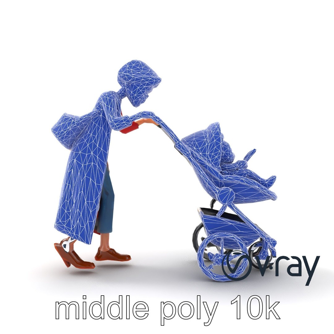 Cartoon Woman with Stroller 3D Model – Low Poly Character, FBX, PBR - View 31