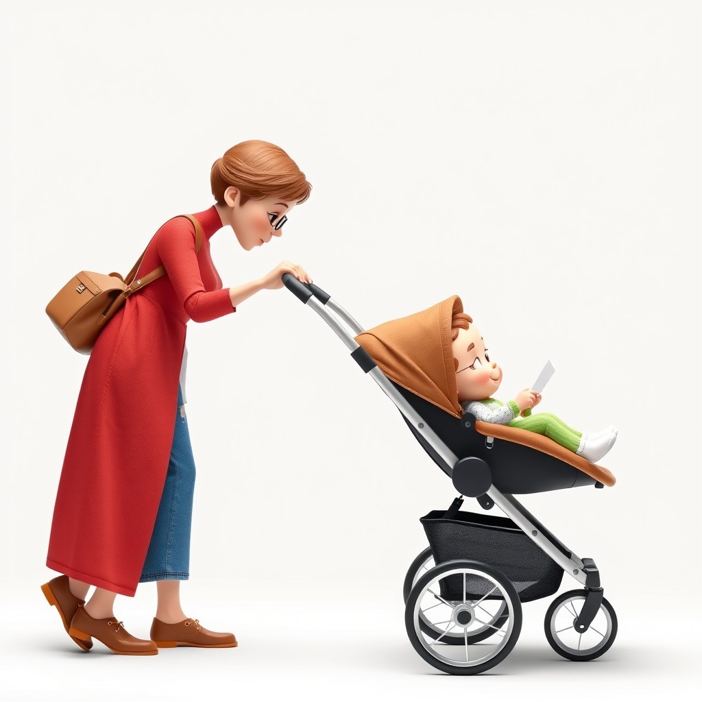 Cartoon Woman with Stroller 3D Model – Low Poly Character, FBX, PBR - View 5