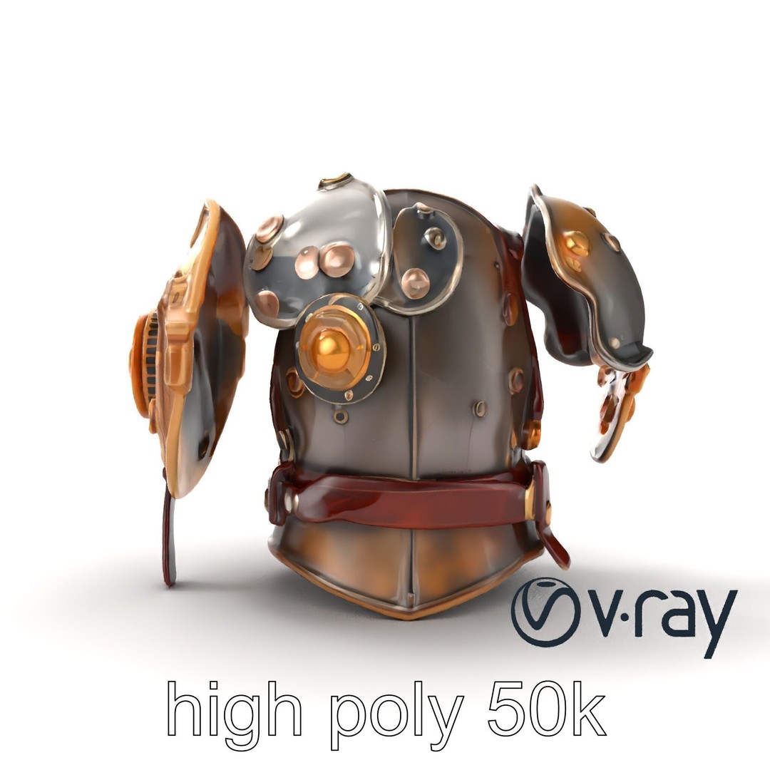 Steampunk Knight Armor 3D Model – Vintage Aesthetic, Low Poly, FBX - View 28