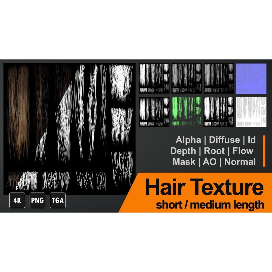 Realistic Hair Textures 3D Model – PBR Hair Texture Set for Short Styles - View 3