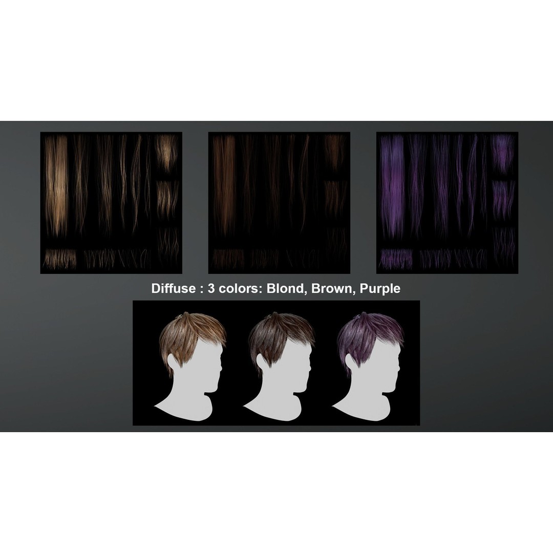 Realistic Hair Textures 3D Model – PBR Hair Texture Set for Short Styles - View 5