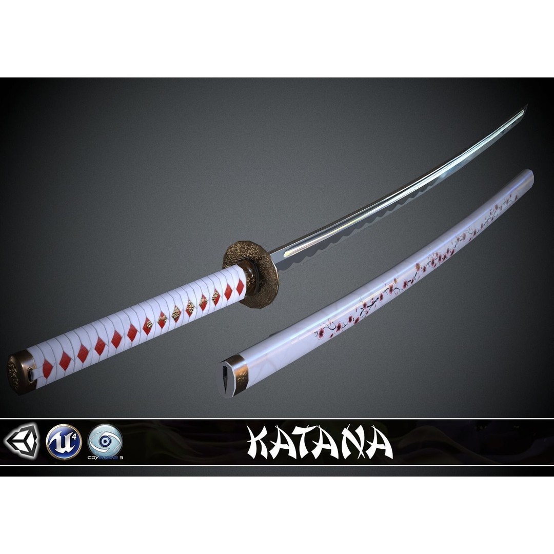Katana 3D Model – Low Poly Game Ready Weapon, FBX PBR Textures - View 2