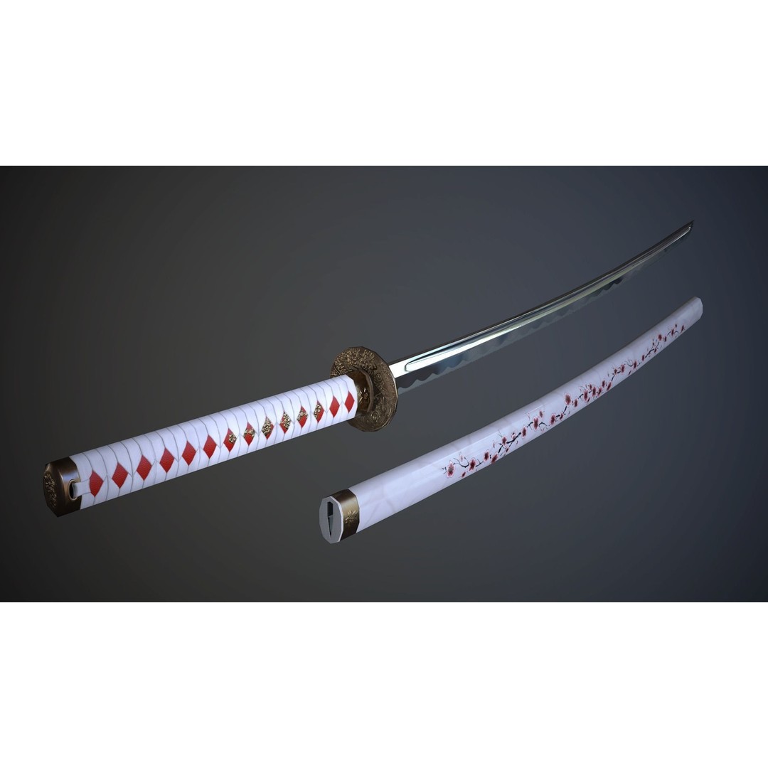 Katana 3D Model – Low Poly Game Ready Weapon, FBX PBR Textures - View 3
