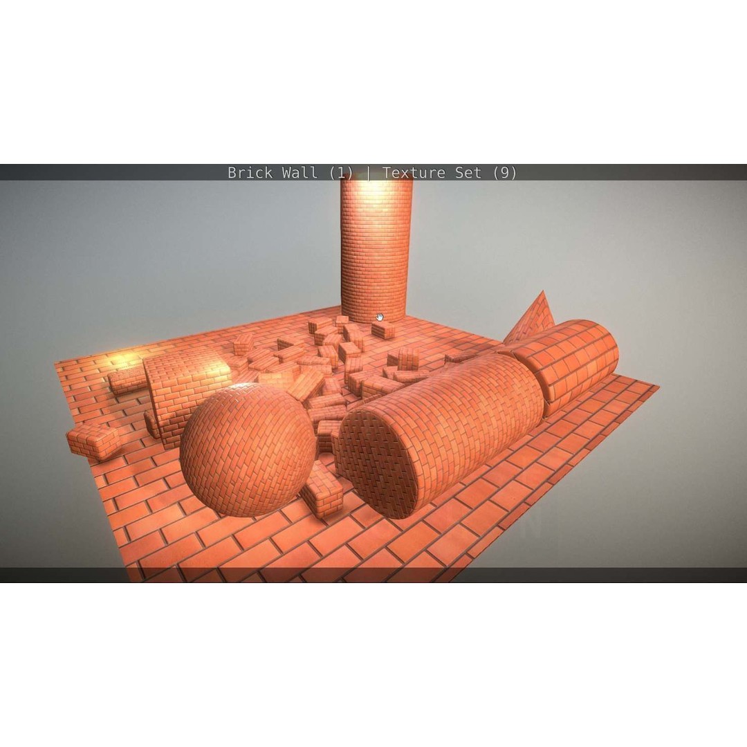 Brick Wall 3D Model – Seamless PBR Texture Set, FBX, OBJ - View 245