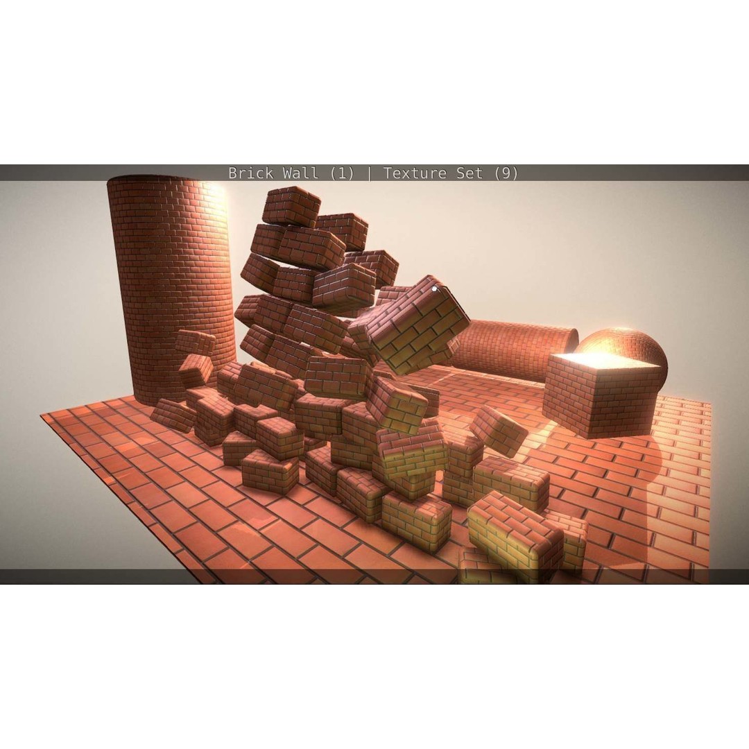 Brick Wall 3D Model – Seamless PBR Texture Set, FBX, OBJ - View 262