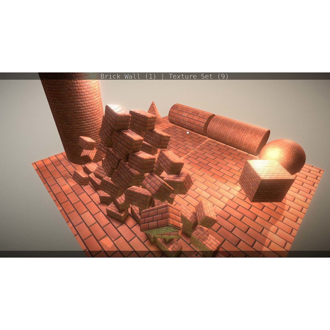 Brick Wall 3D Model – Seamless PBR Texture Set, FBX, OBJ - View 266