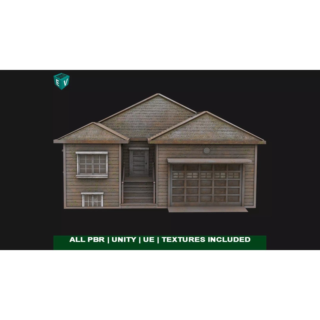 Old Dusty House 3D Model – Low Poly PBR Game Asset, FBX - View 2