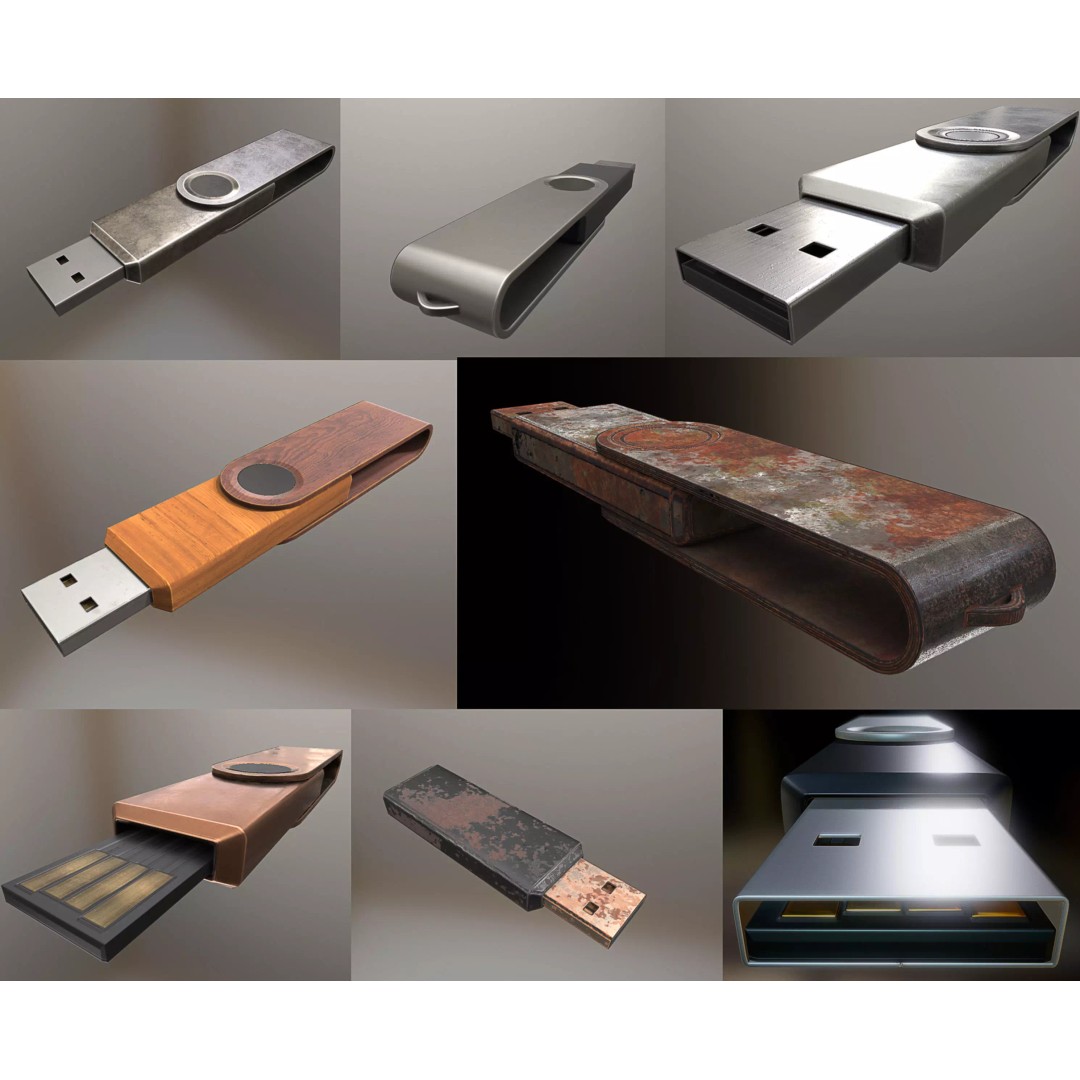 USB Stick Collection 3D Model – Low Poly Game Ready, PBR Textures, FBX - View 2