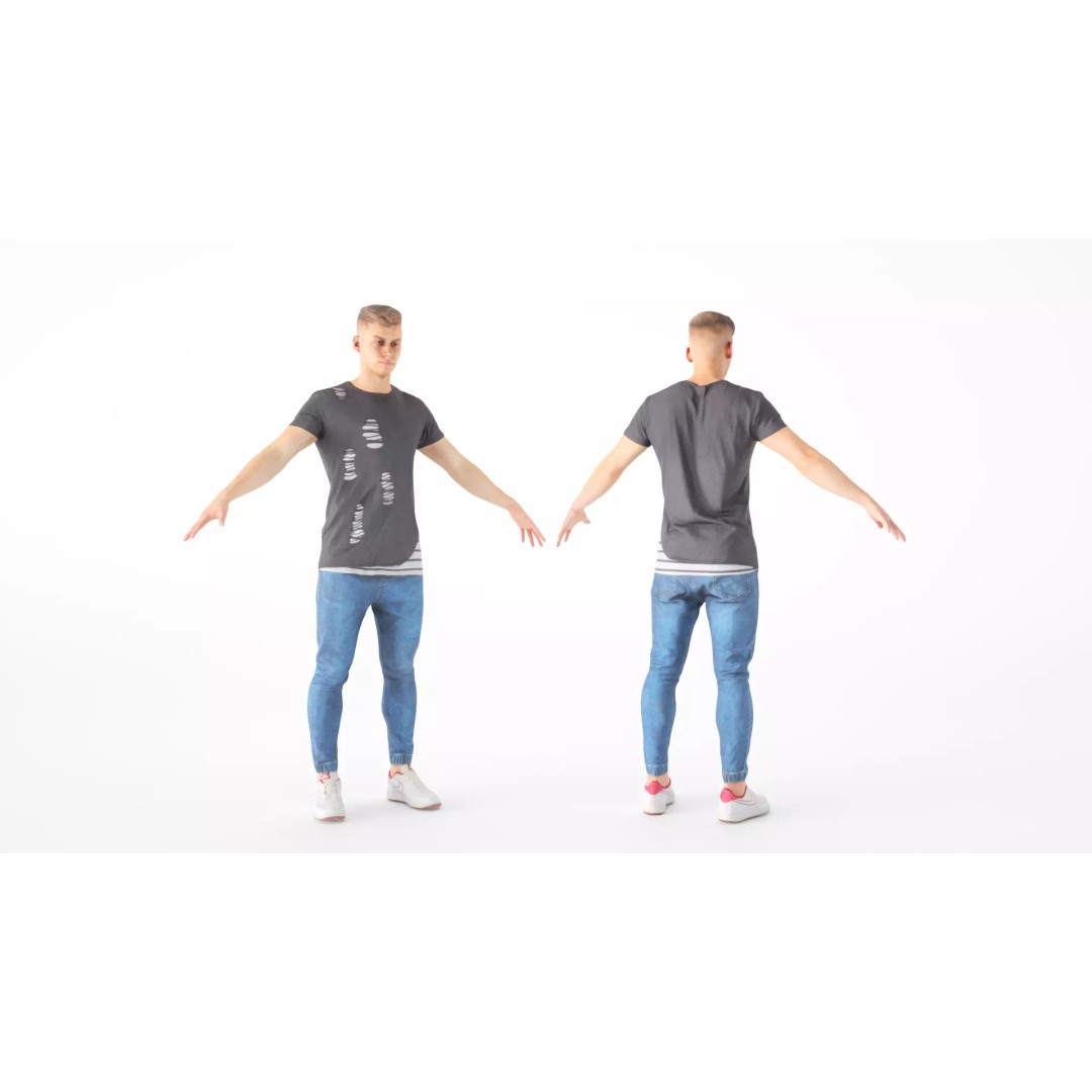 Male Casual Style 3D Model – Low Poly PBR Character, Game Ready - View 2