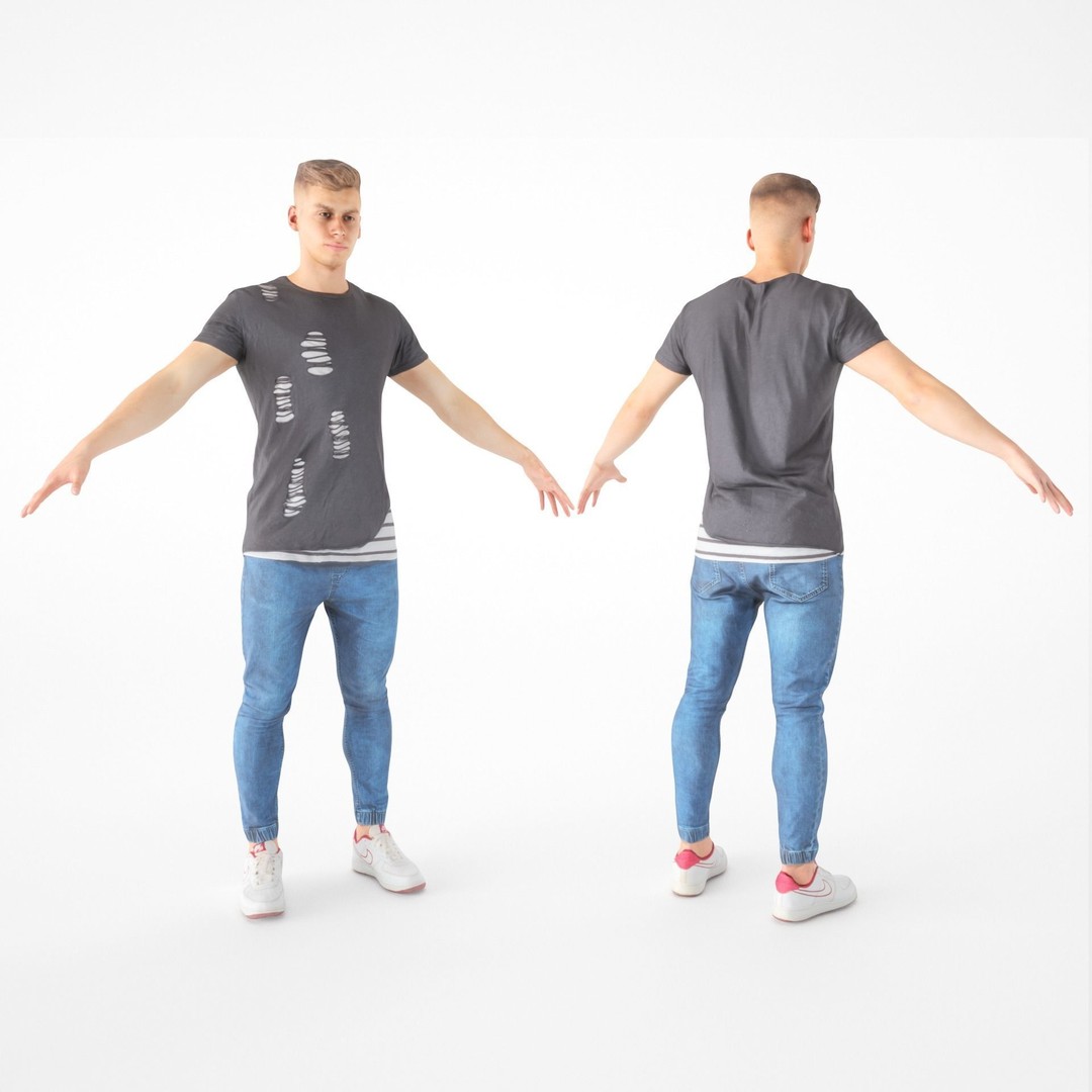 Male Casual Style 3D Model – Low Poly PBR Character, Game Ready - View 4