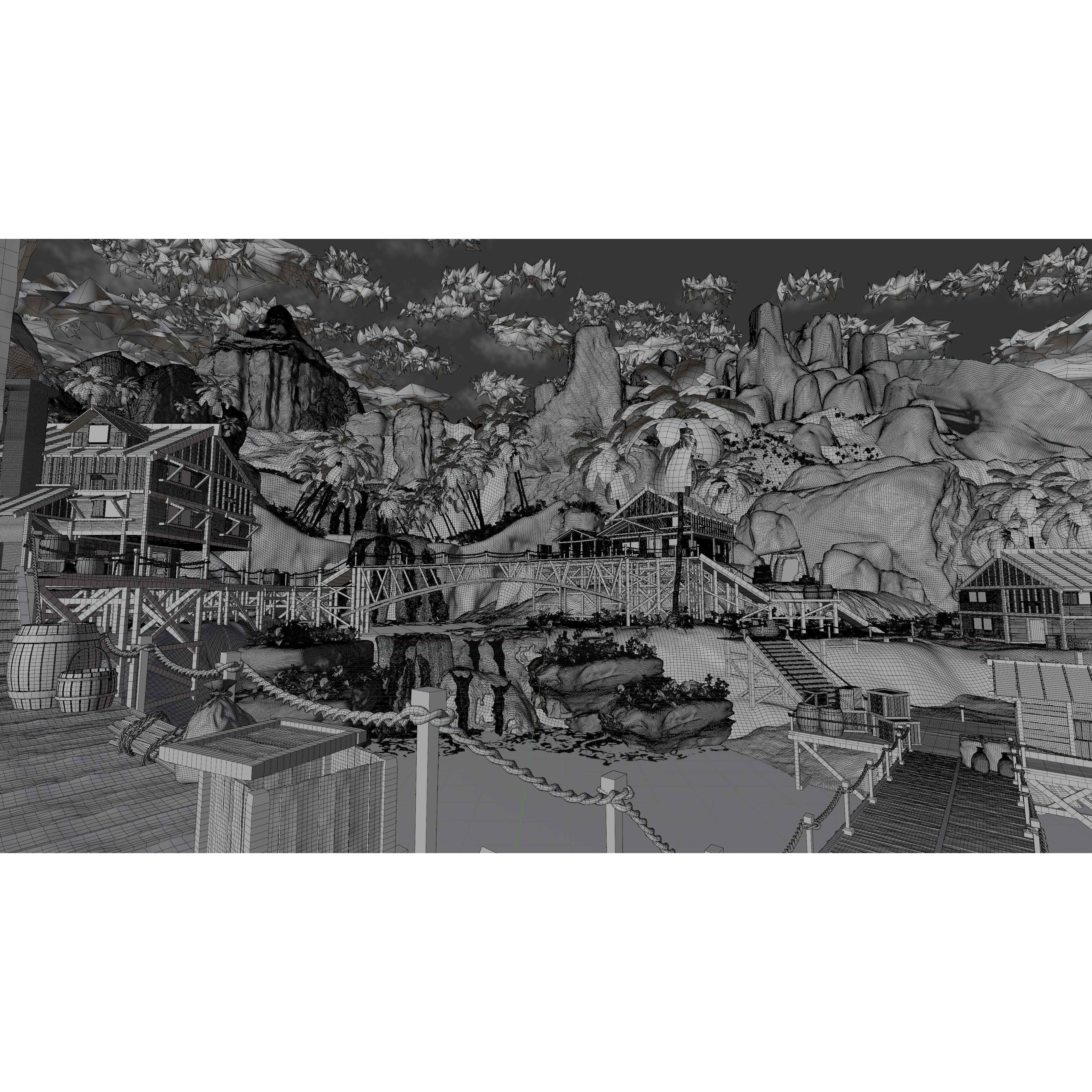 Desert Waterfall Scene - Game-Ready 3D Model