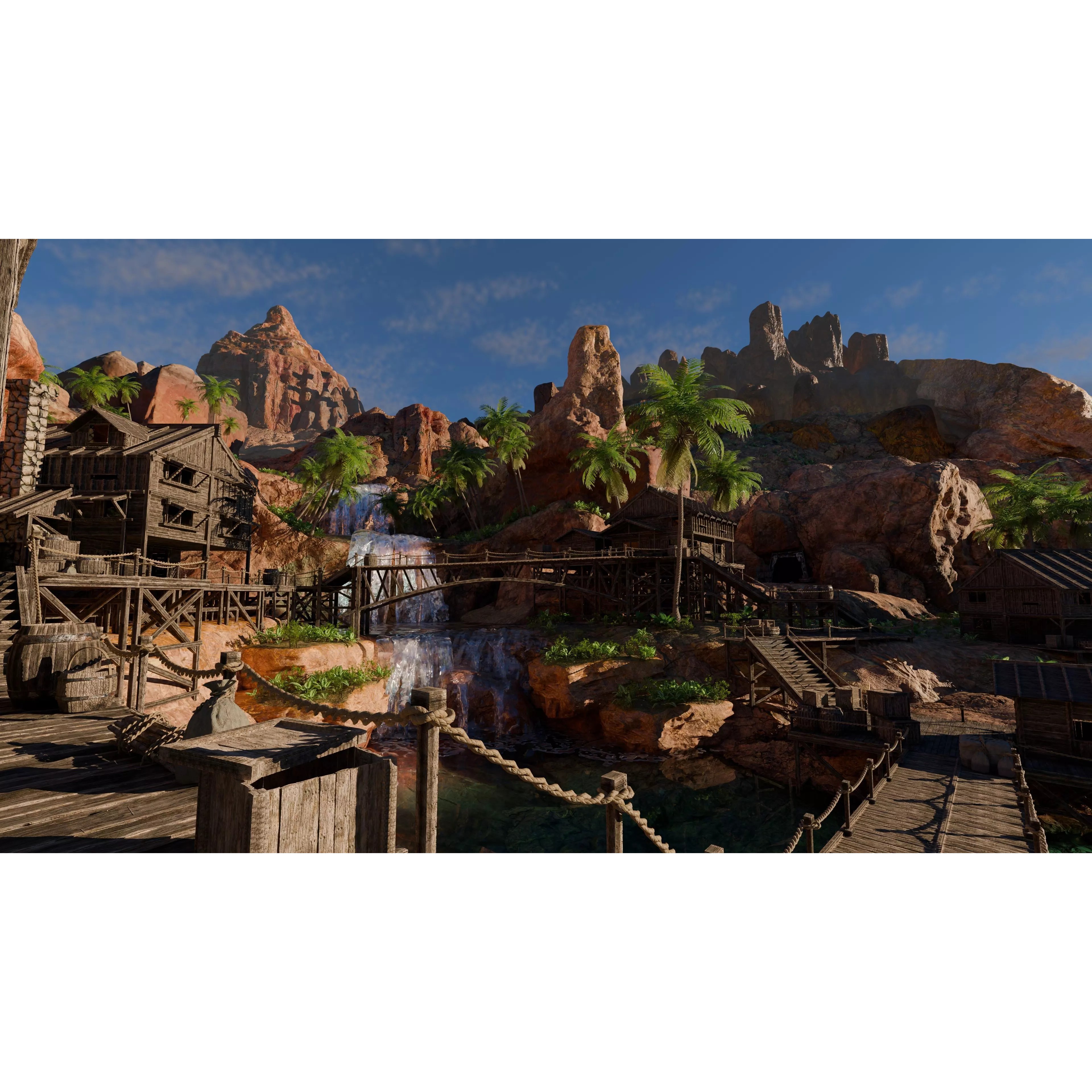 Desert Waterfall Scene - Game-Ready 3D Model - View 2