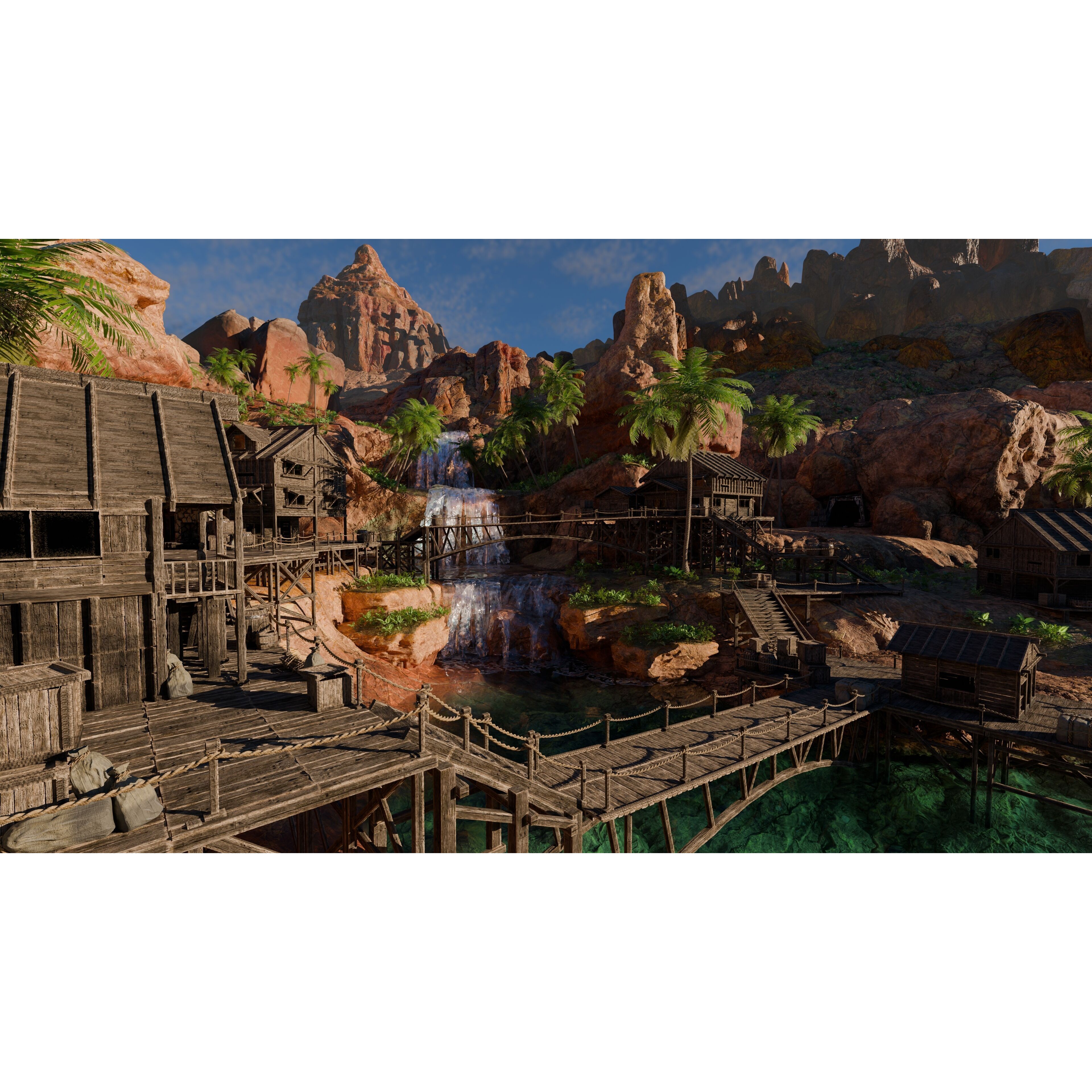 Desert Waterfall Scene - Game-Ready 3D Model - View 3