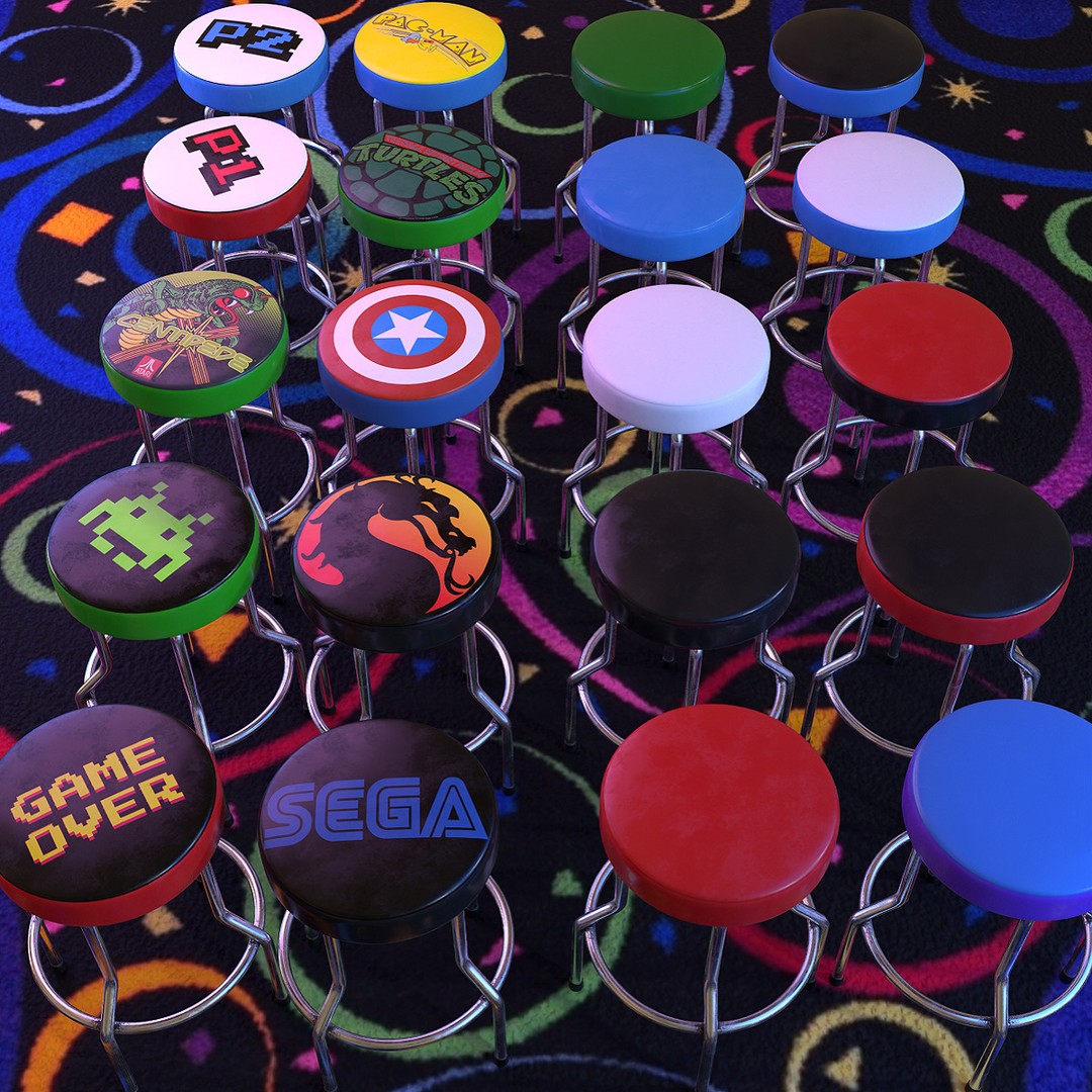 Retro Arcade Cabinets and Stools Pack 3D Model – Game-Ready PBR Assets, Blender - View 5