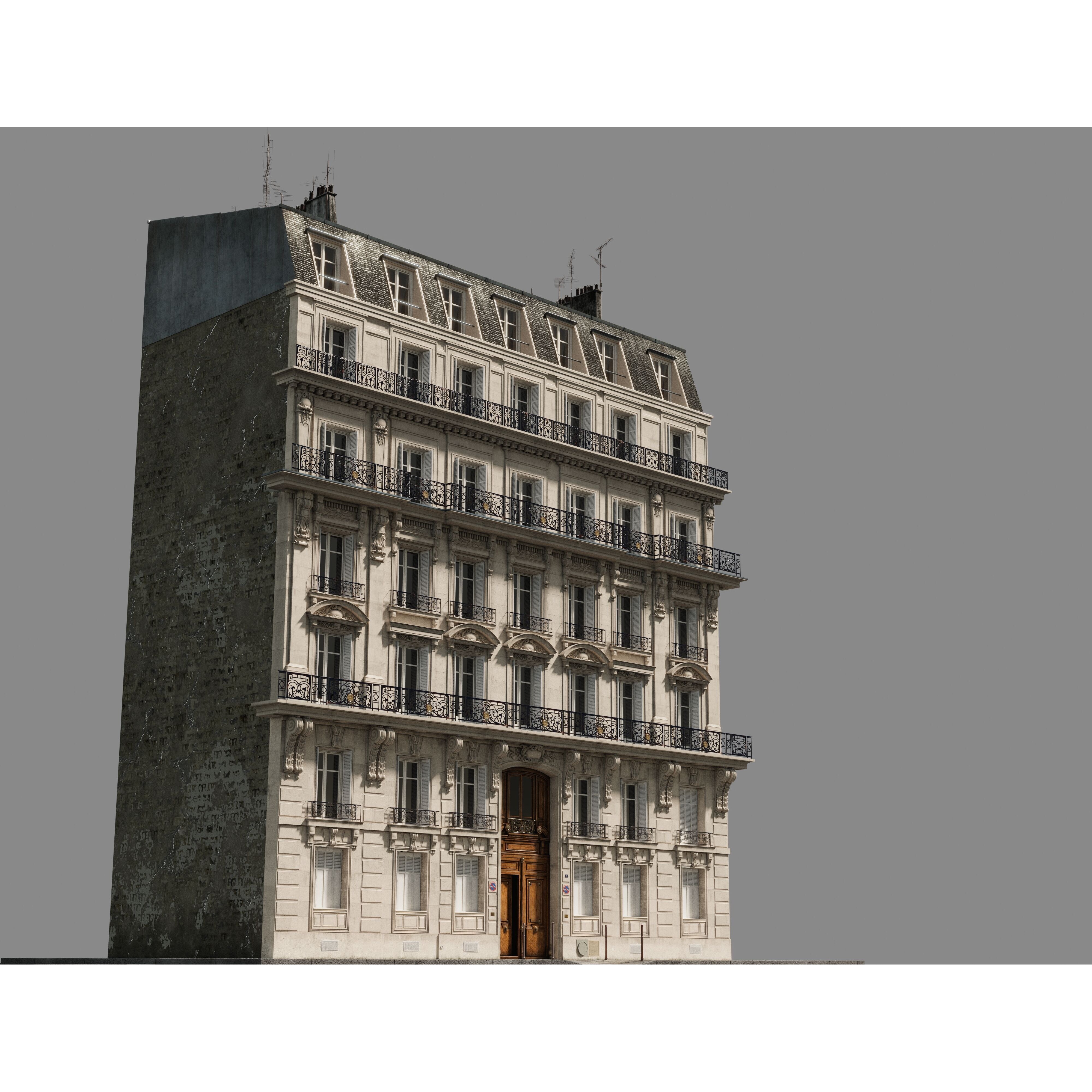 Parisian Old Building - Low-Poly Game-Ready 3D Model - View 3