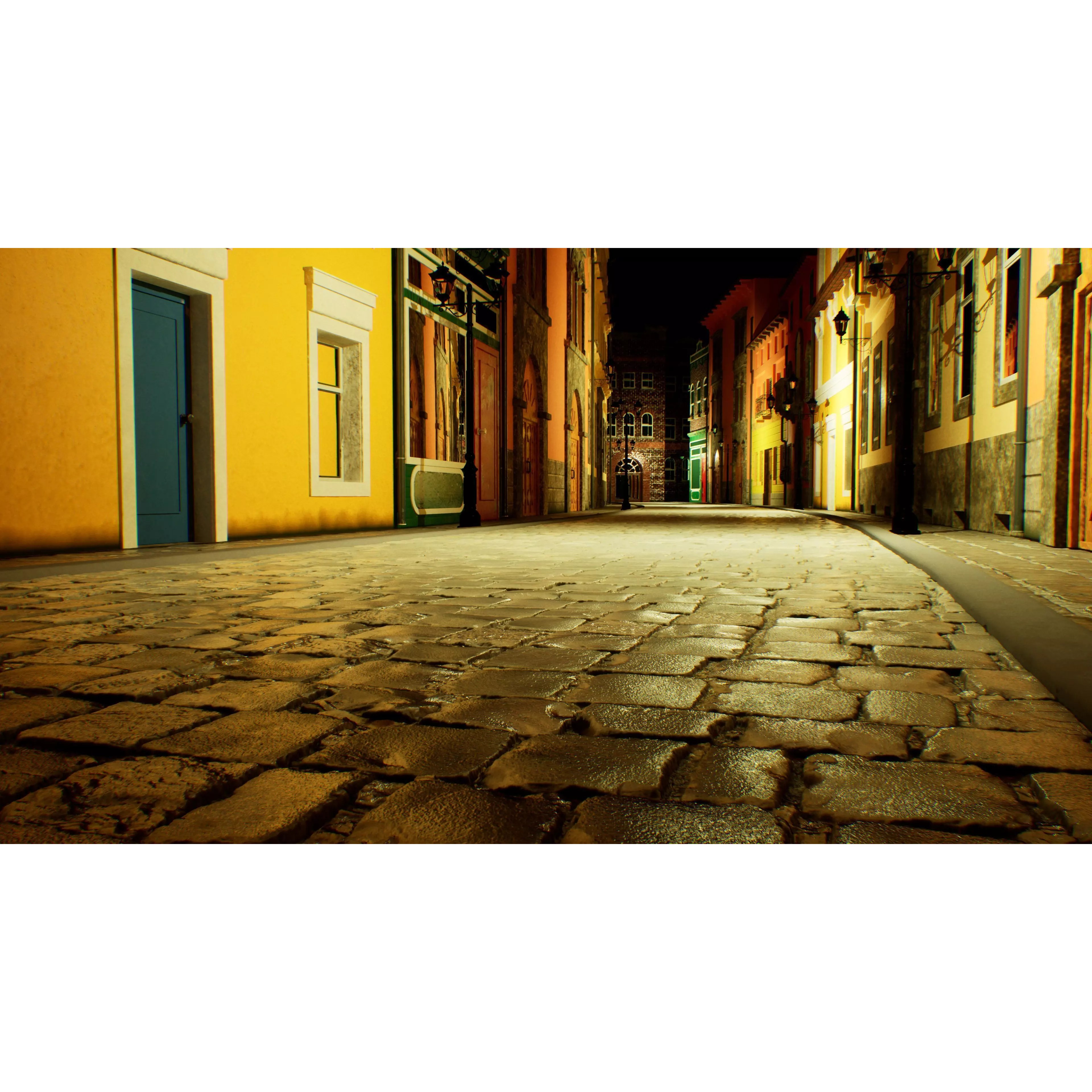 European City Street Scene - Low-Poly Game-Ready 3D Model - View 10