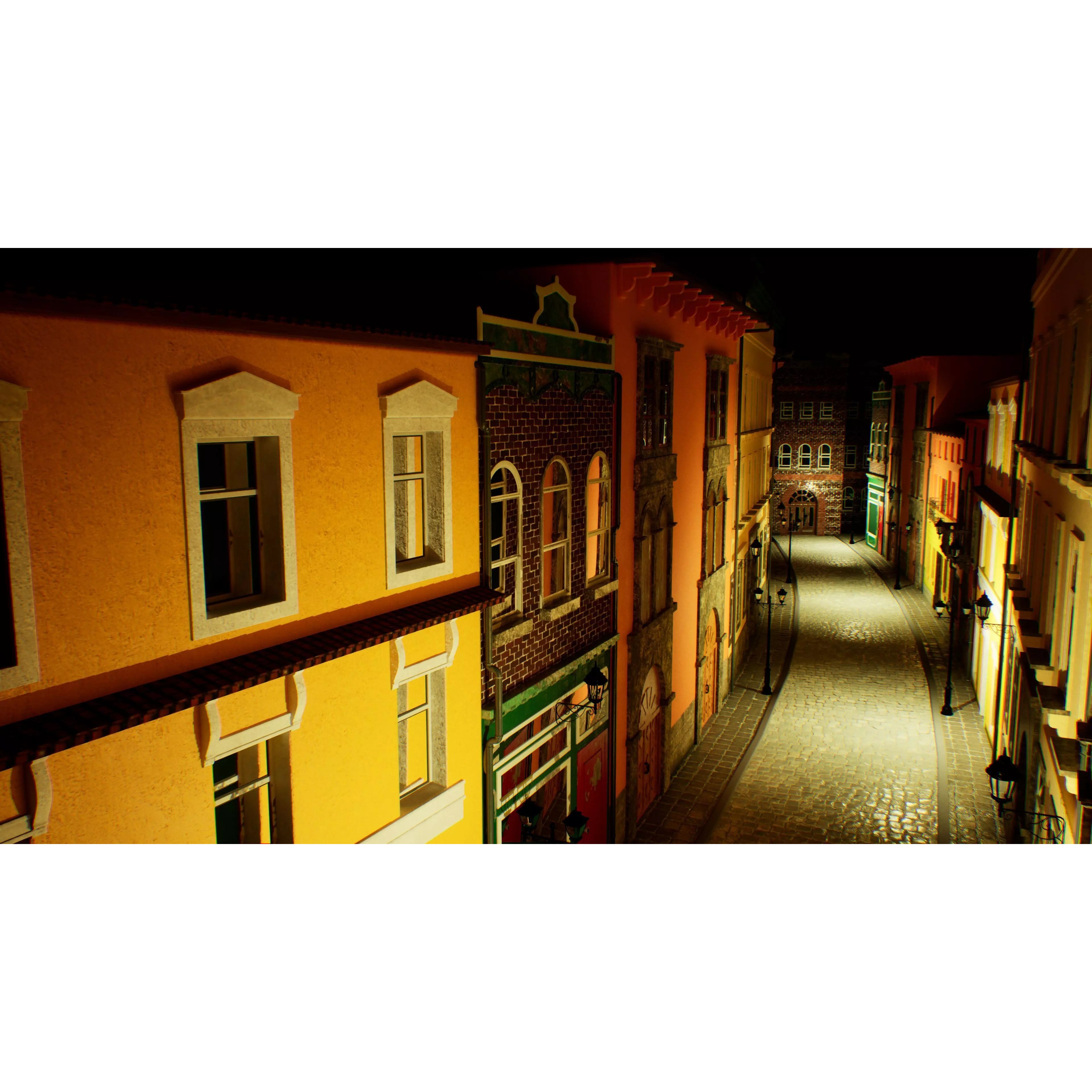 European City Street Scene - Low-Poly Game-Ready 3D Model - View 13