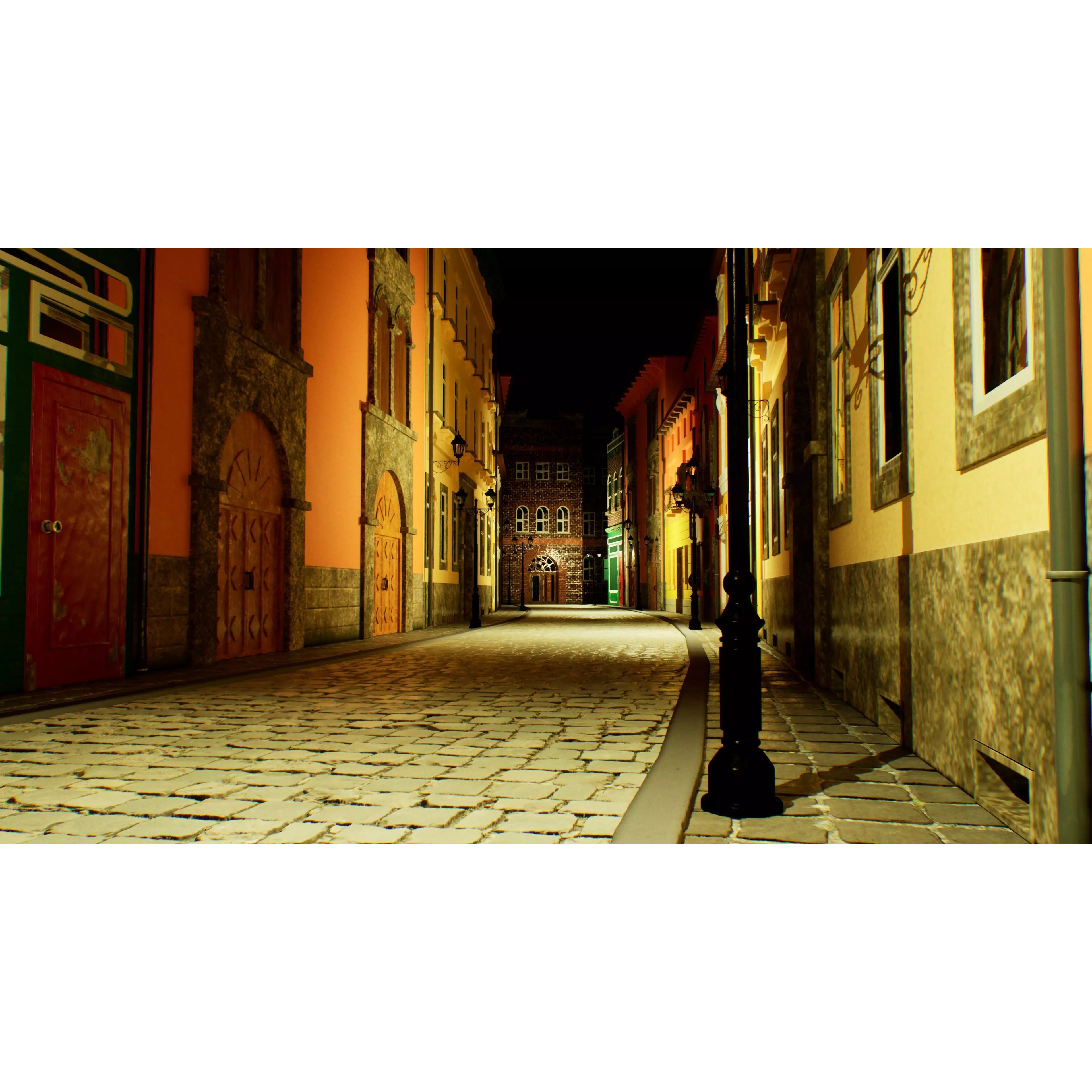 European City Street Scene - Low-Poly Game-Ready 3D Model - View 14