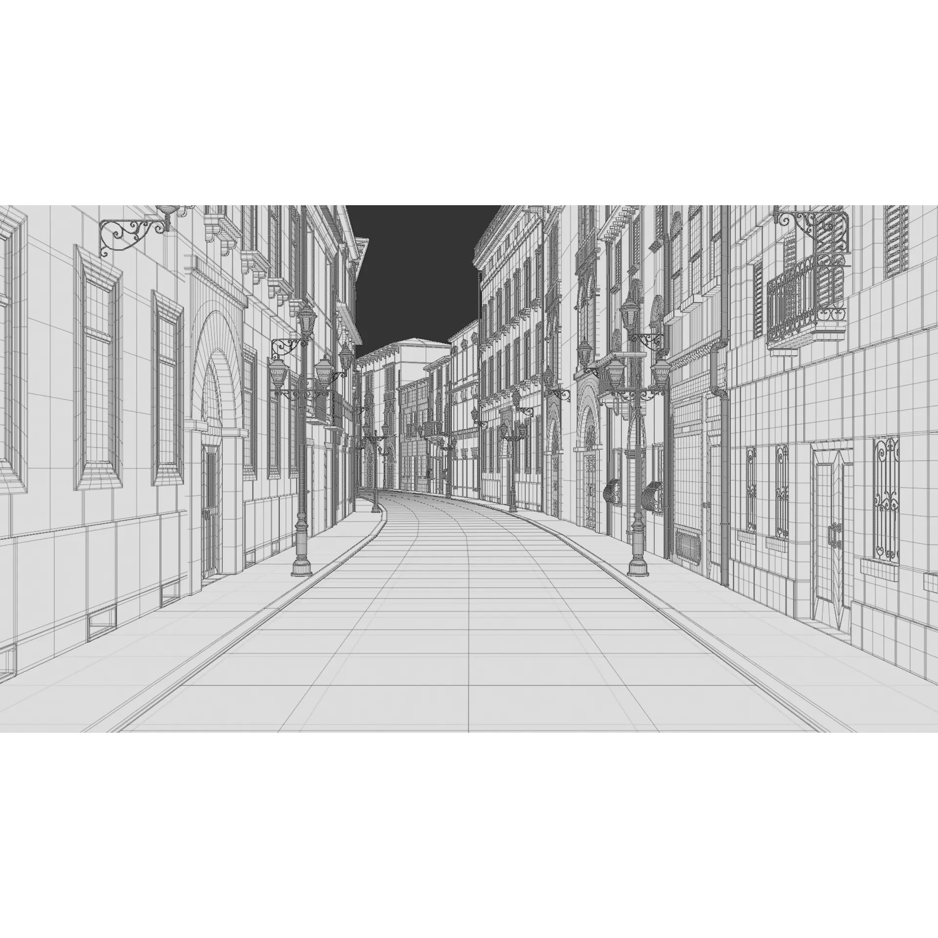 European City Street Scene - Low-Poly Game-Ready 3D Model - View 16