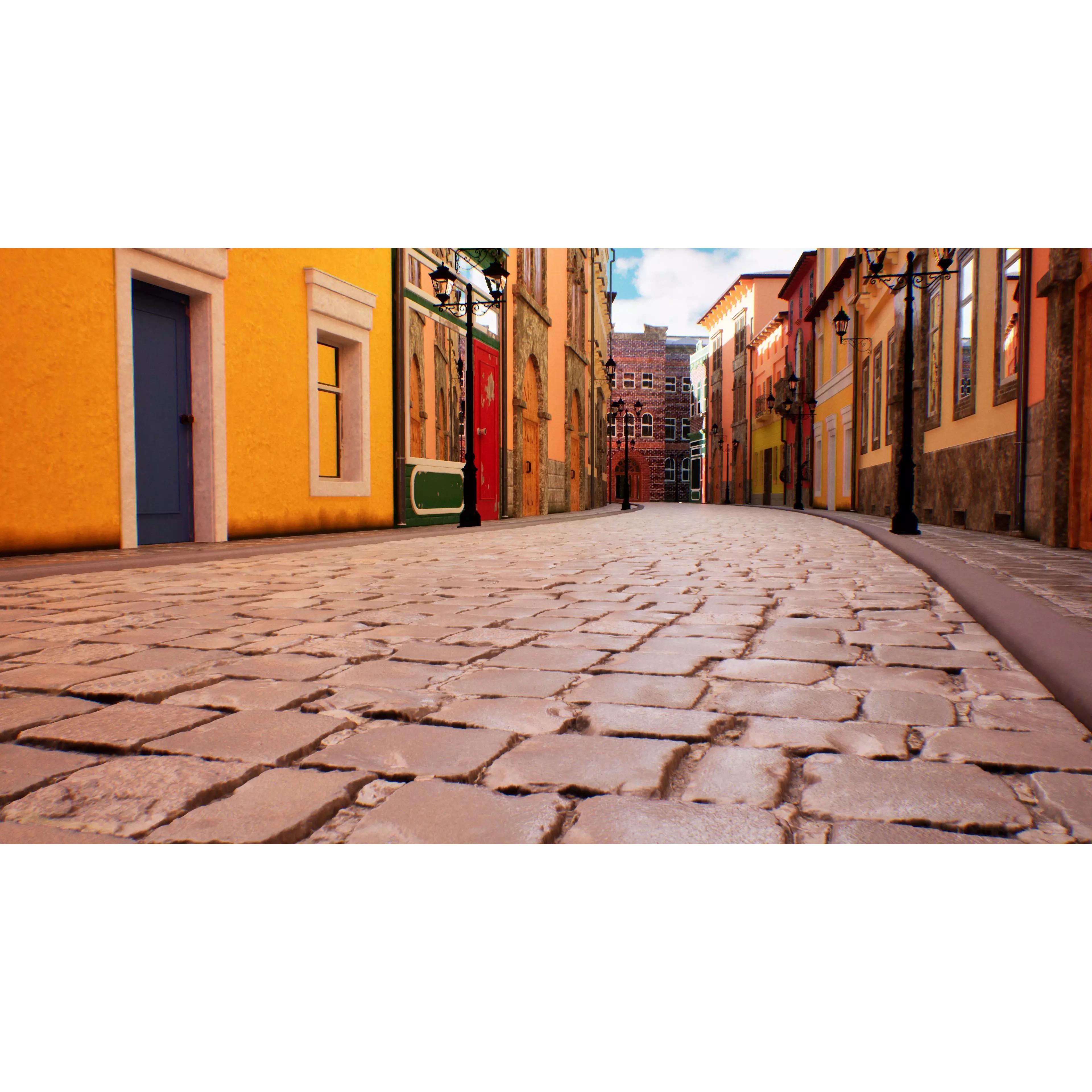 European City Street Scene - Low-Poly Game-Ready 3D Model - View 4