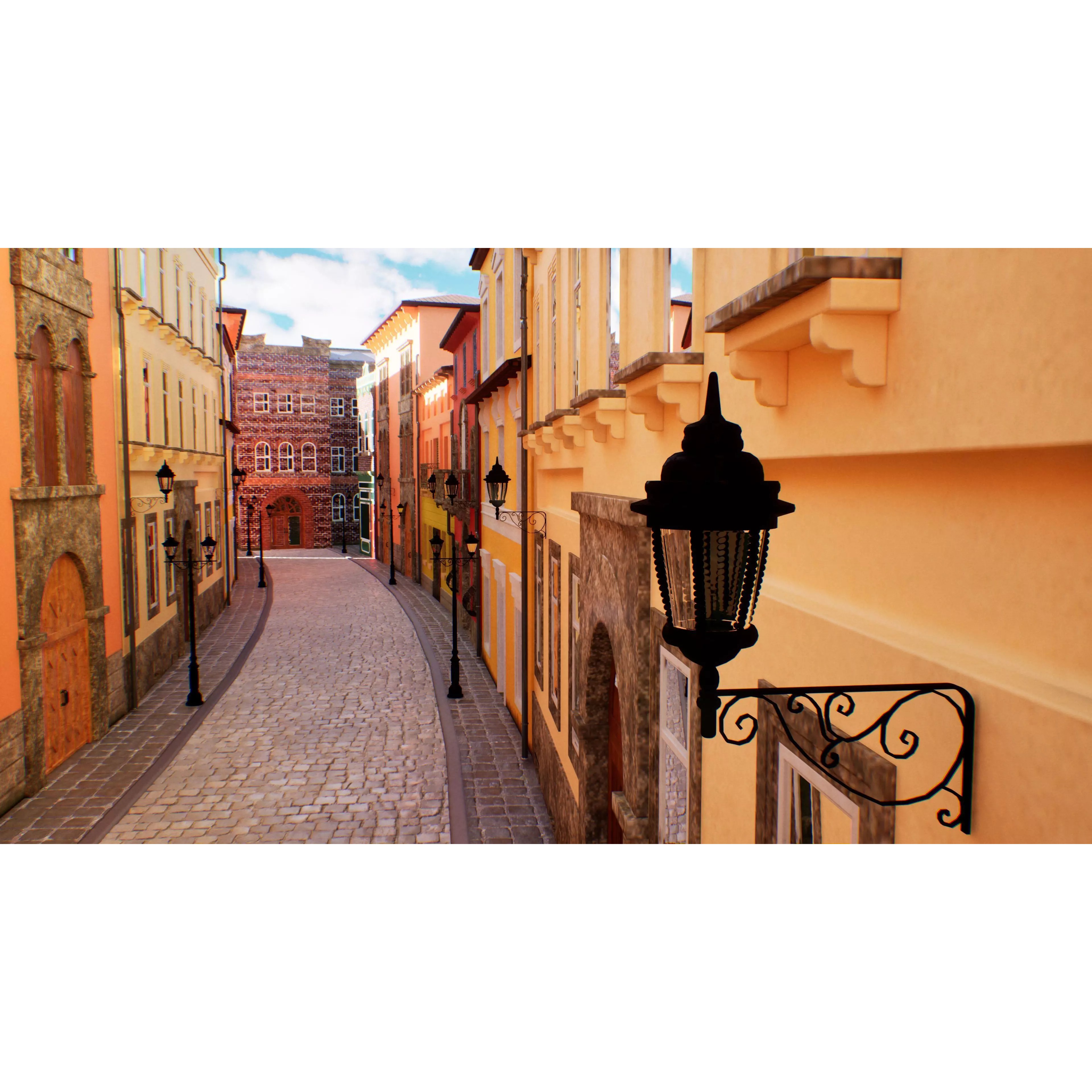 European City Street Scene - Low-Poly Game-Ready 3D Model - View 5