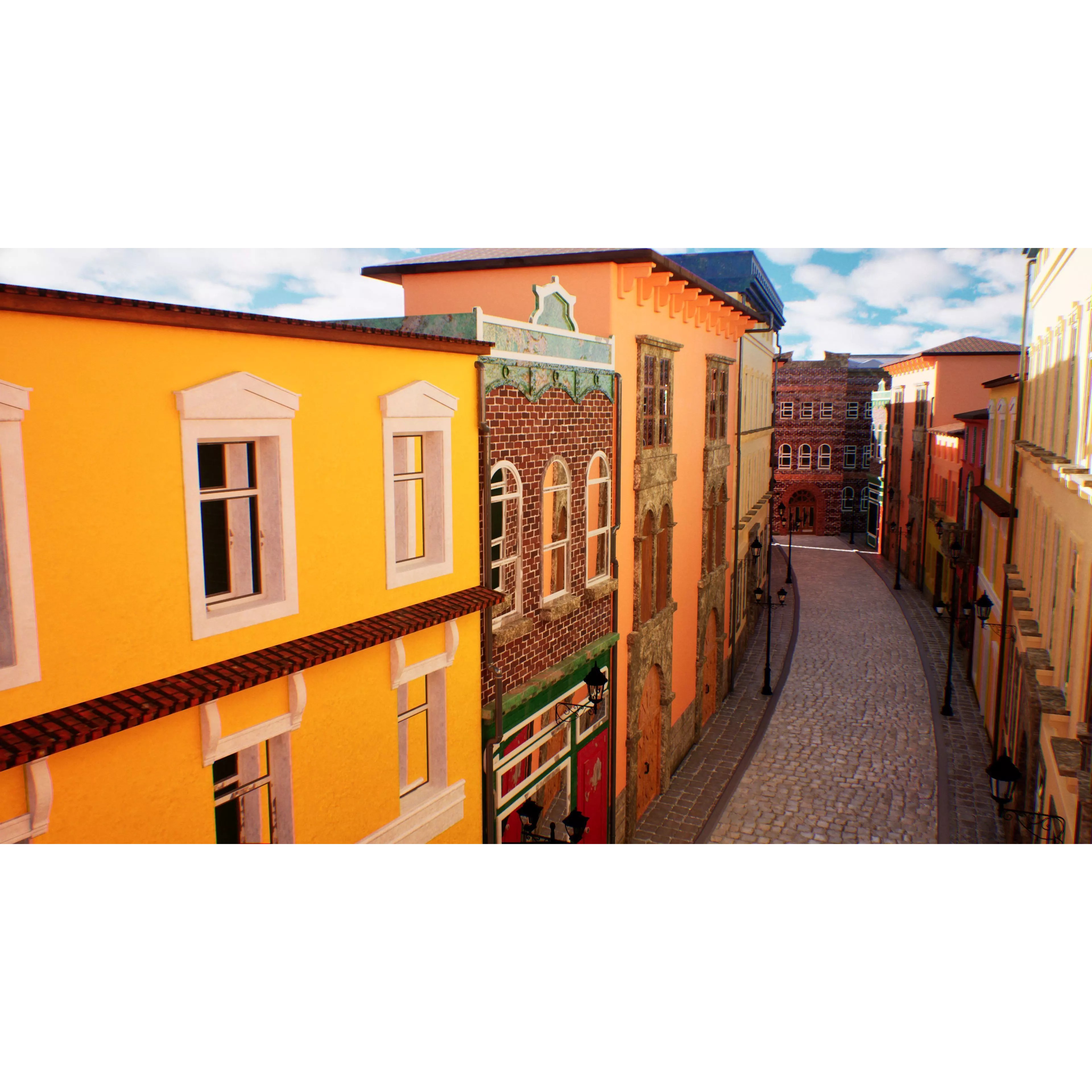 European City Street Scene - Low-Poly Game-Ready 3D Model - View 8