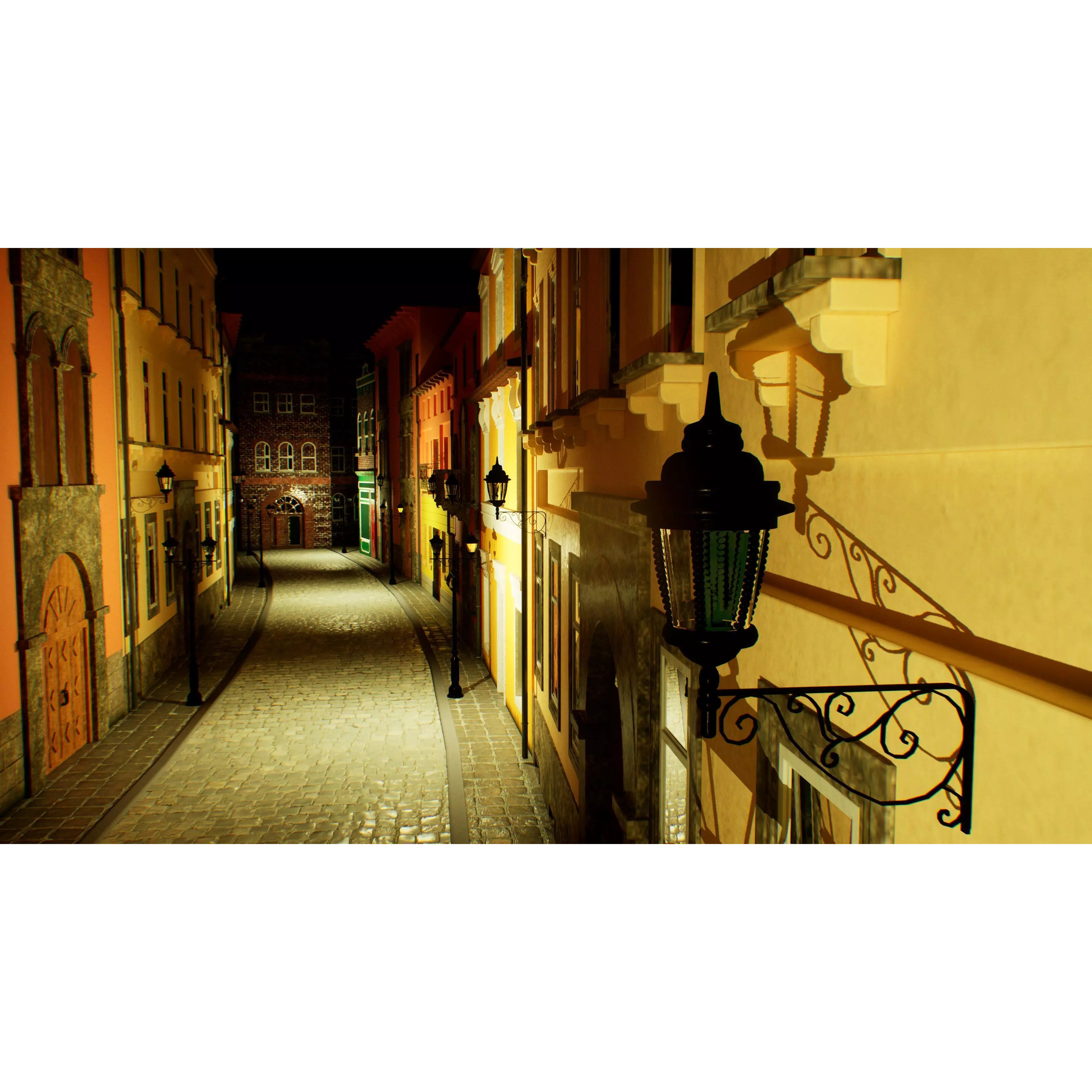 European City Street Scene - Low-Poly Game-Ready 3D Model - View 9