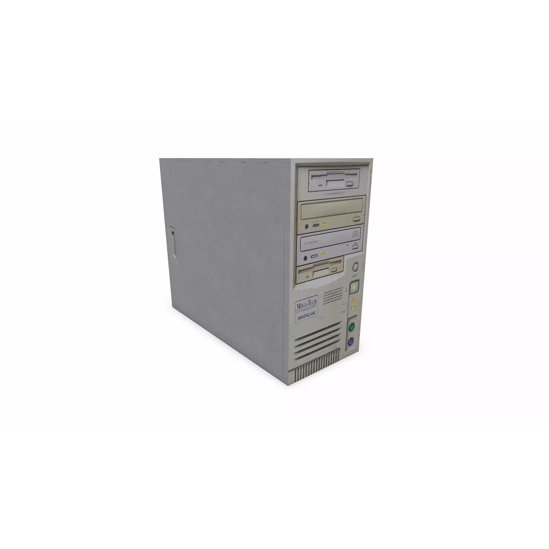 Retro Desktop Computer Tower 3D Model – Low Poly PBR Game Asset, FBX - View 3