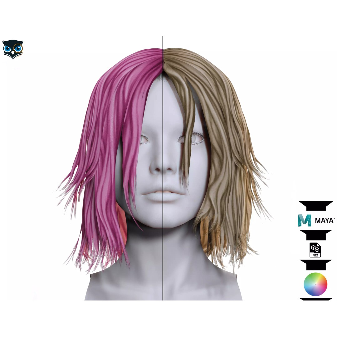 Female Short Messy Hair 3D Model – Low Poly Game Asset, FBX - View 2