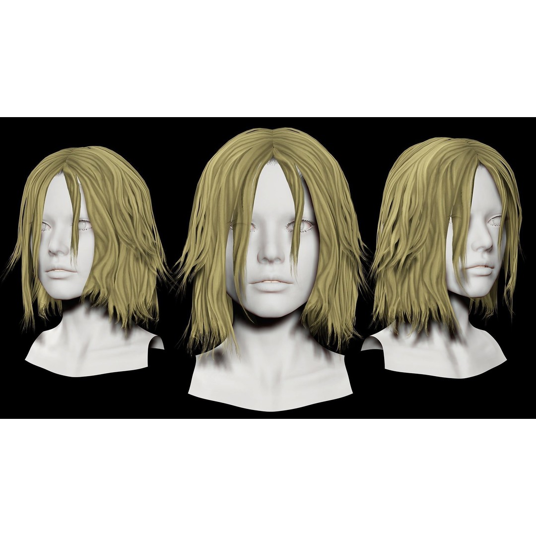 Female Short Messy Hair 3D Model – Low Poly Game Asset, FBX - View 3