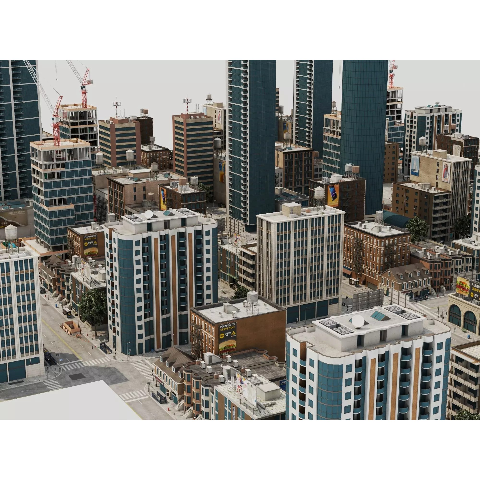 Modern City Buildings Pack - Low-Poly Game-Ready 3D Model - View 11