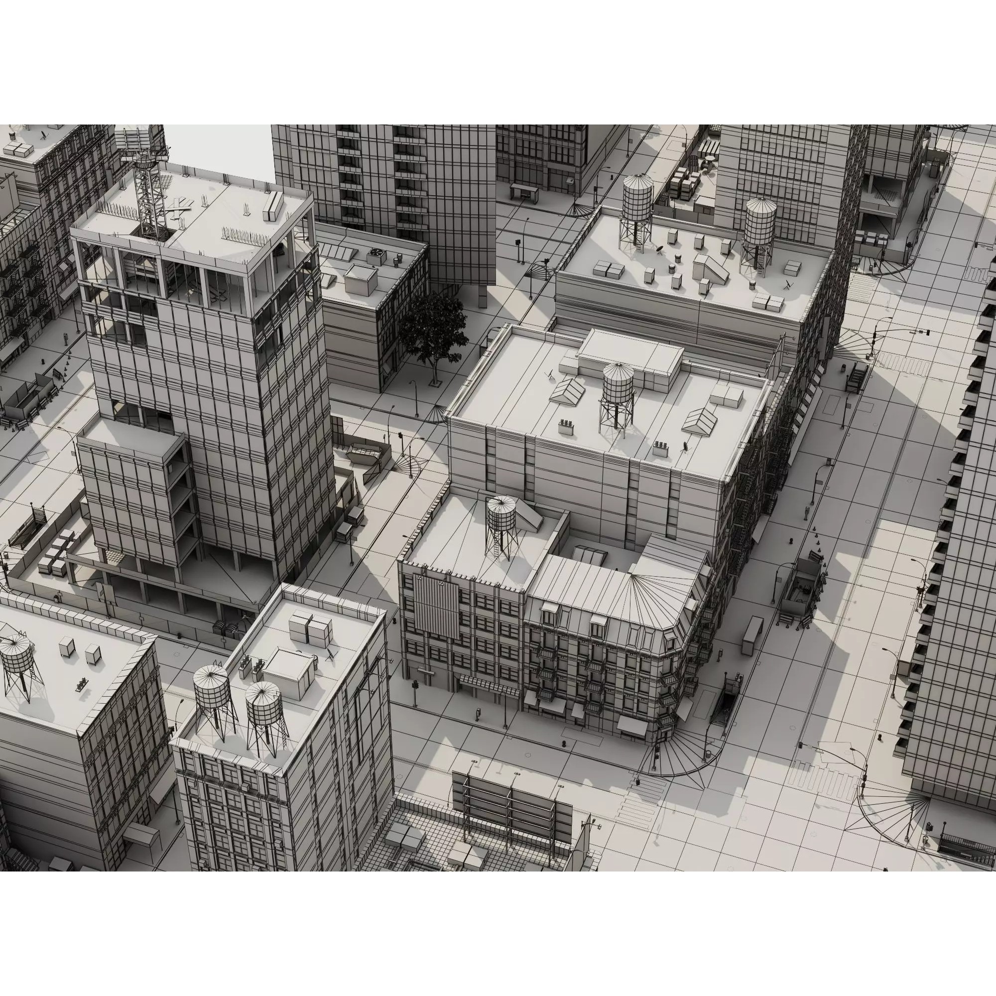 Modern City Buildings Pack - Low-Poly Game-Ready 3D Model - View 20