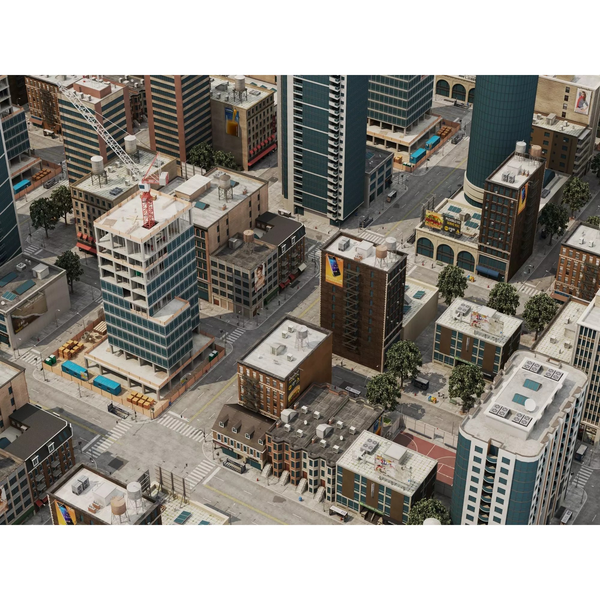 Modern City Buildings Pack - Low-Poly Game-Ready 3D Model - View 3