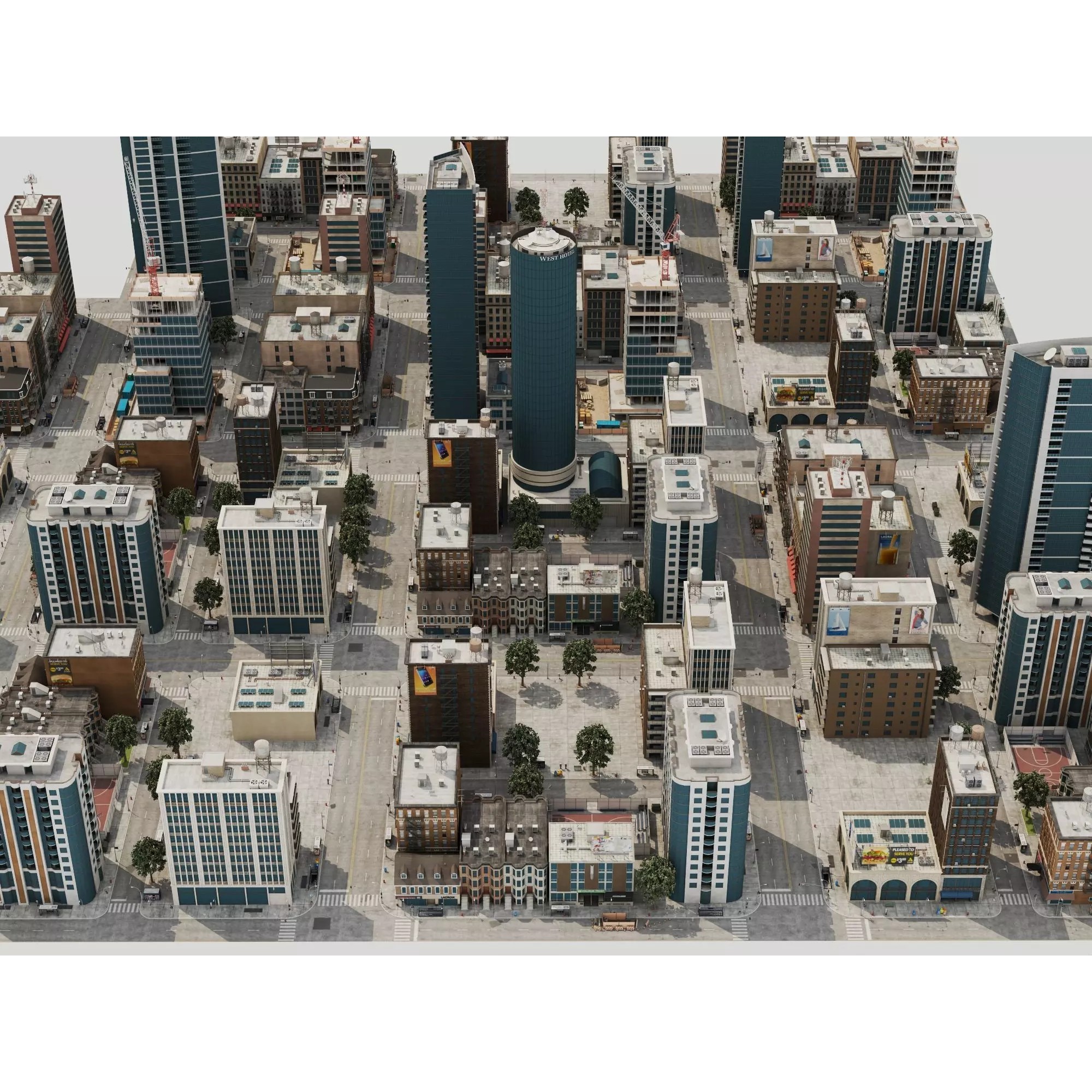 Modern City Buildings Pack - Low-Poly Game-Ready 3D Model - View 4