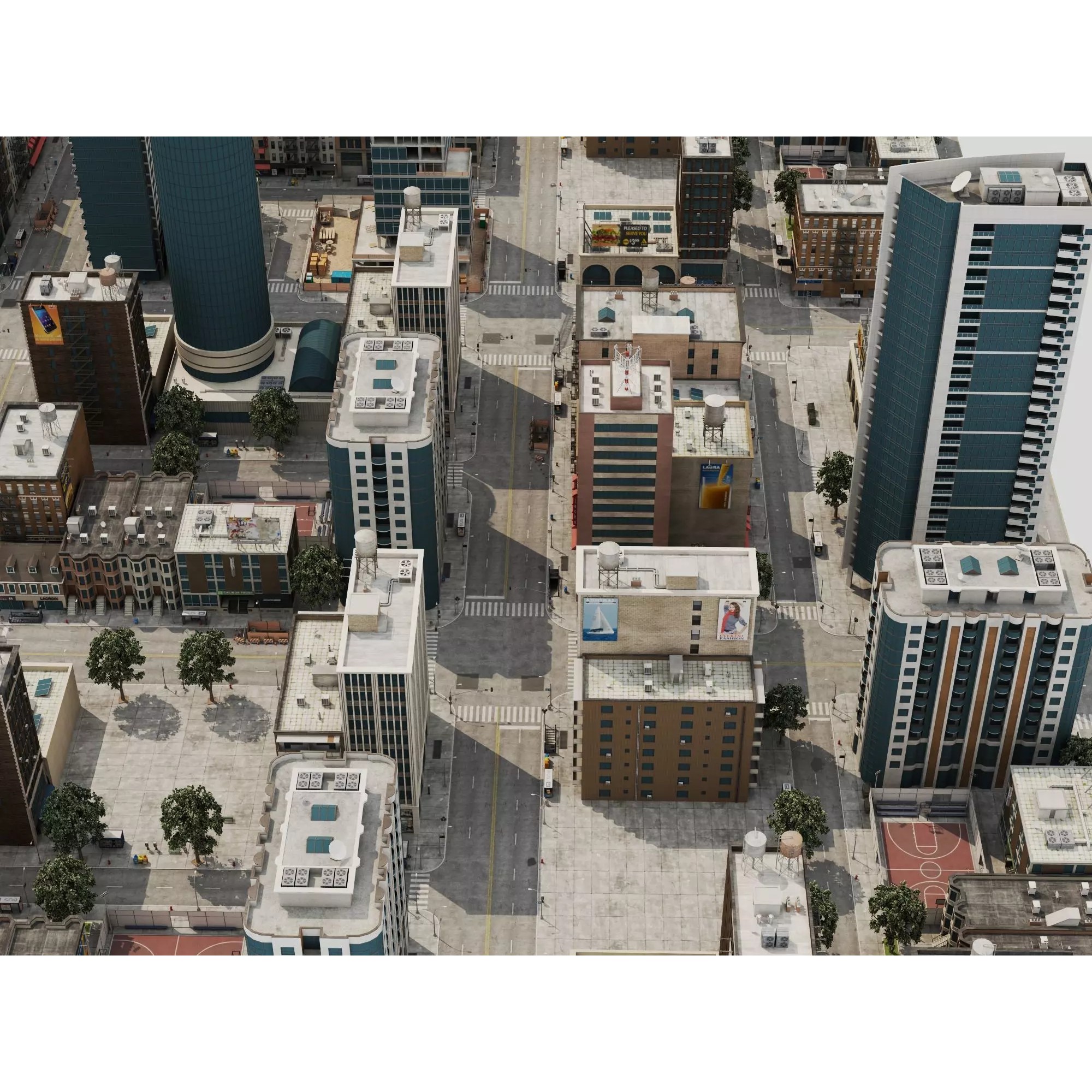 Modern City Buildings Pack - Low-Poly Game-Ready 3D Model - View 5