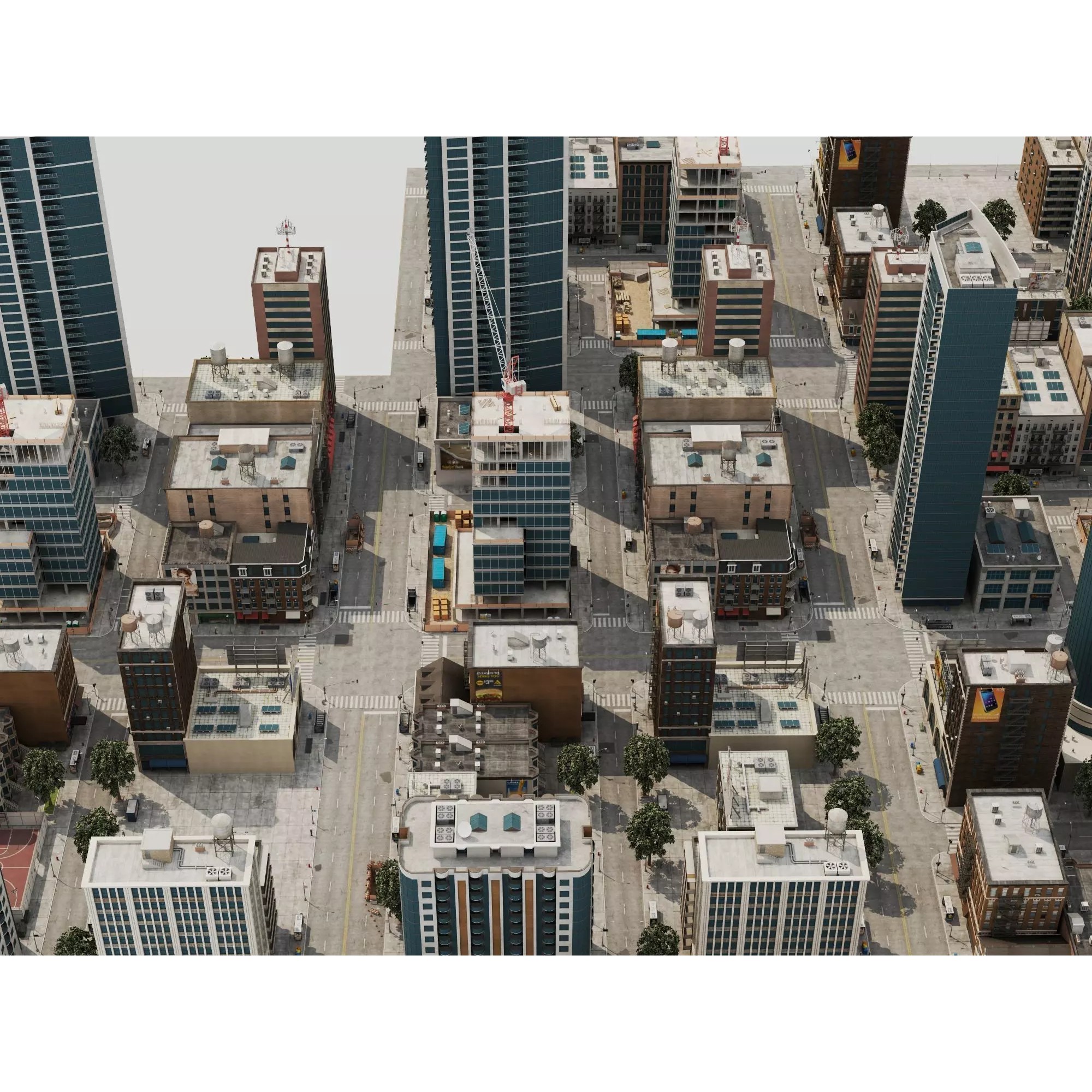 Modern City Buildings Pack - Low-Poly Game-Ready 3D Model - View 6