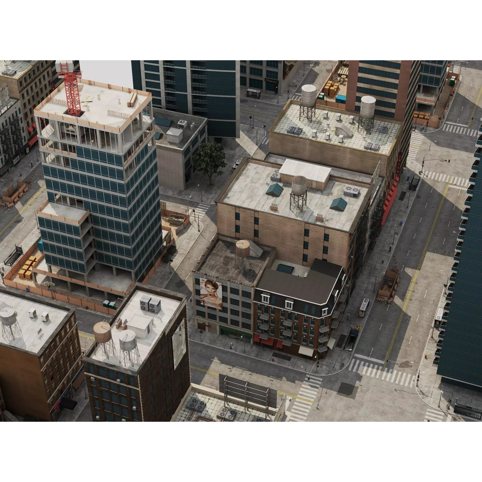 Modern City Buildings Pack - Low-Poly Game-Ready 3D Model - View 7