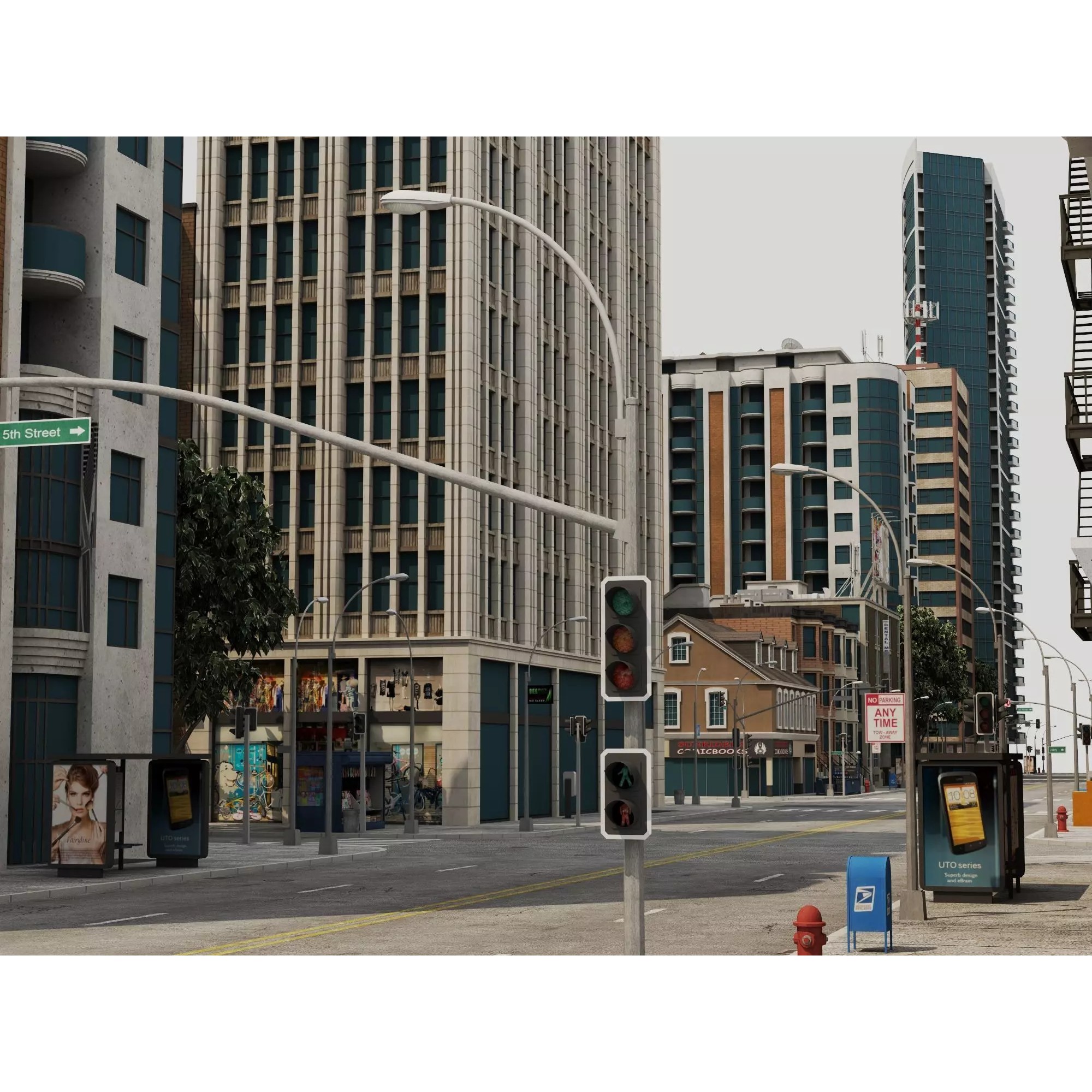 Modern City Buildings Pack - Low-Poly Game-Ready 3D Model - View 8