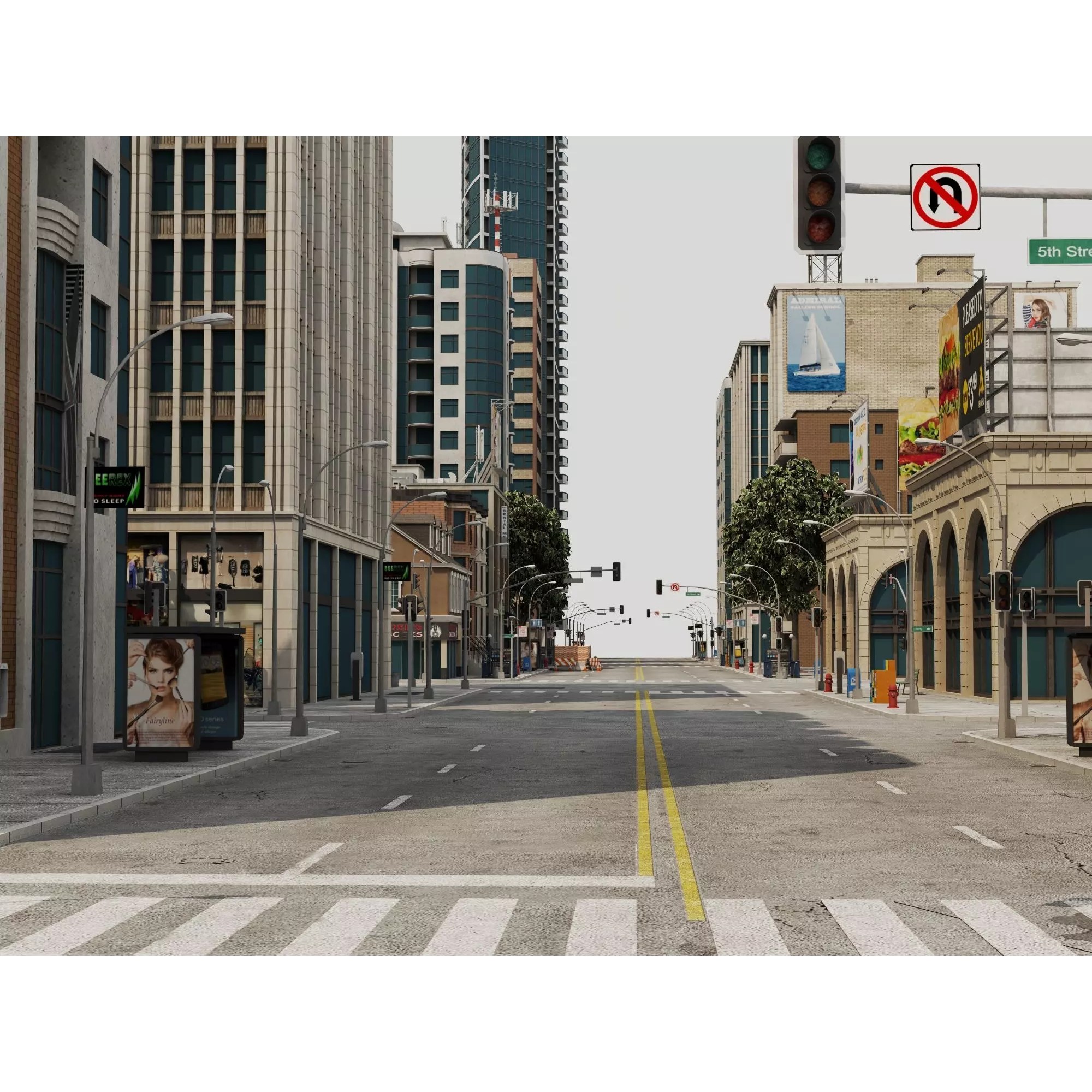 Modern City Buildings Pack - Low-Poly Game-Ready 3D Model - View 9
